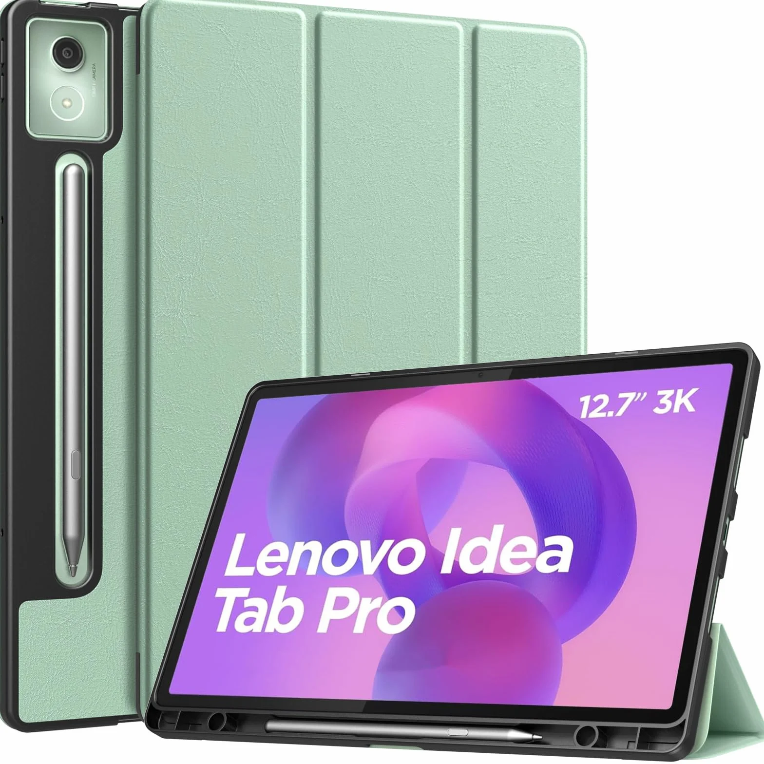 MoKo Case for Lenovo Idea Tab Pro 12.7 Inch 2025 with Stylus Holder, Ultra-Thin Smart Trifold Stand Case with Auto Sleep/Wake, Slim PU Leather Protective for Lenovo Idea Tab/Xiaoxin Pro, Seafoam Green
