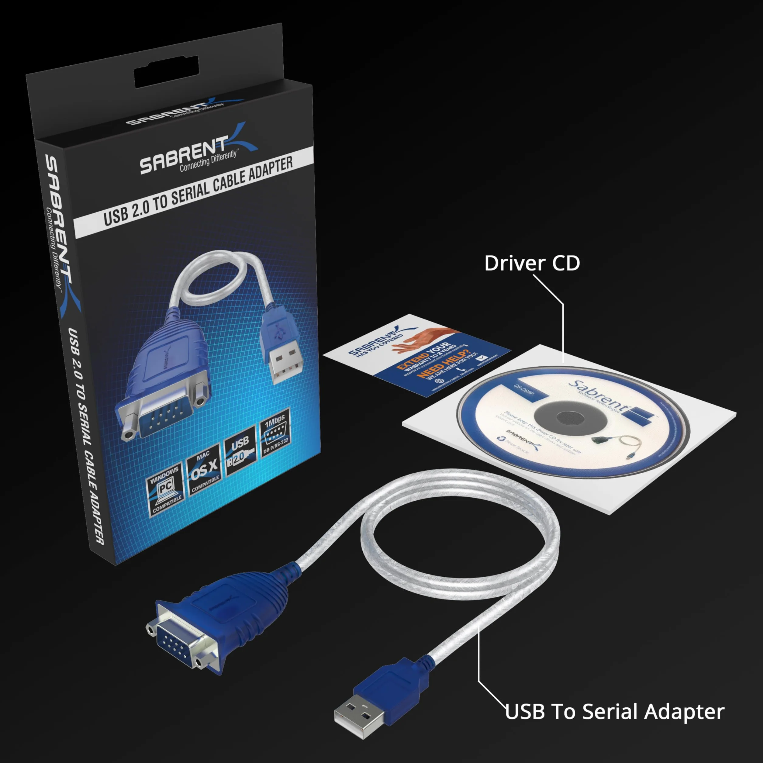 Sabrent Adapter USB na szeregowy (85 cm) USB na RS232 kabel szeregowy, kabel konwertera DB-9 (9-biegunowy) chipset Prolific kompatybilny z Windows, Mac OS X 10.6 i nowszym, Linux 2.4 et plus (CB-DB9P)