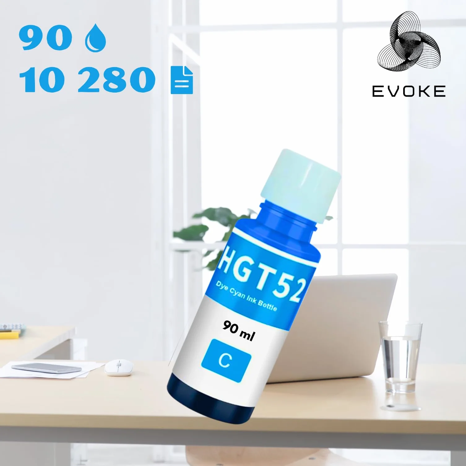 EVOKE GT51 52 Zestaw tuszy kompatybilny z HP Ink Tank 315 410 415 Smart Tank 510 515 (Zestaw CMYK + czarny) 42040 Stron 450 ml