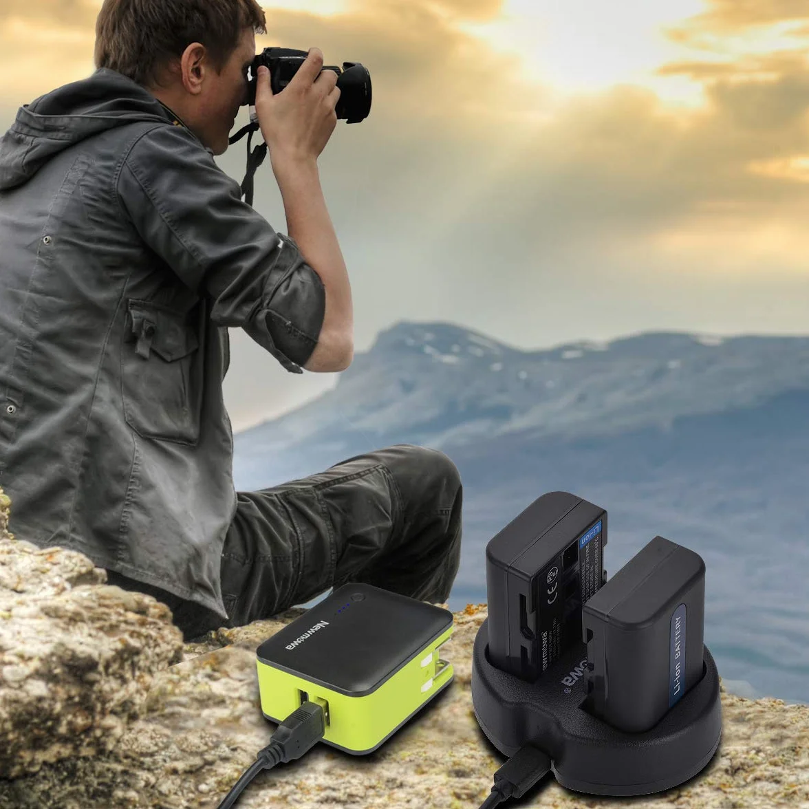 Newmowa NP-FM50 Zapasowa bateria (2-pak) i przenośna ładowarka USB zestaw do Sony NP-FM50 DSC-R1 DSC-F828 DSC-F717 DSC-F707 MVC-CD250 HDR-HC1 DCR-DVD301 DCR-DVD101