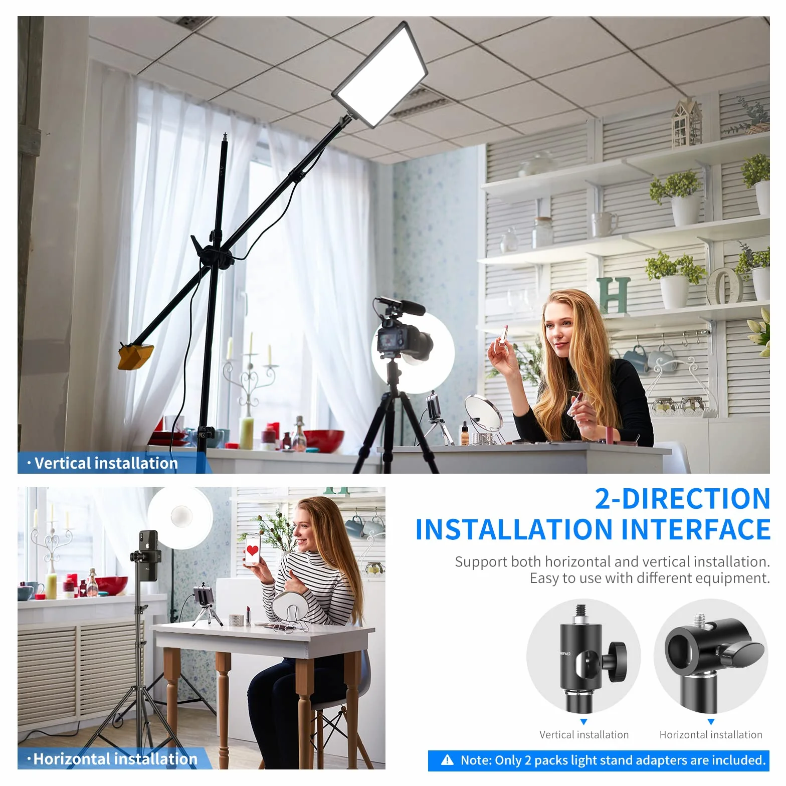 Neewer Szybka konwersja adaptera ze śrubą 1/10.2 cm, 2-pak, wielofunkcyjny adapter z końcówką do stojaka na monitor studyjny, uchwyt na aparat, stojak oświetleniowy do studia fotograficznego - ST12