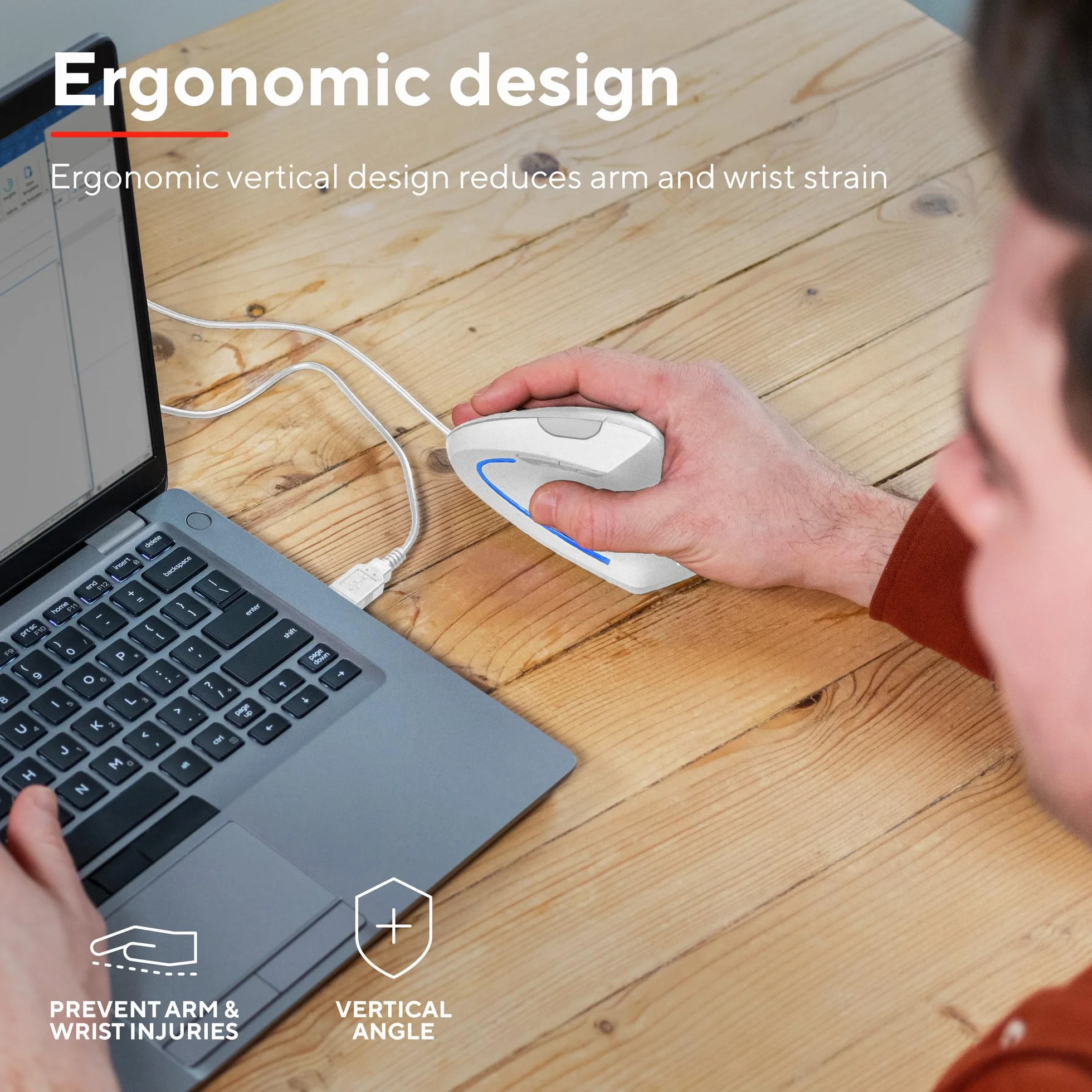 Verto Ergonomiczna mysz przewodowa pionowa LED 1000-1600 DPI 6 przycisków USB 1,5 m