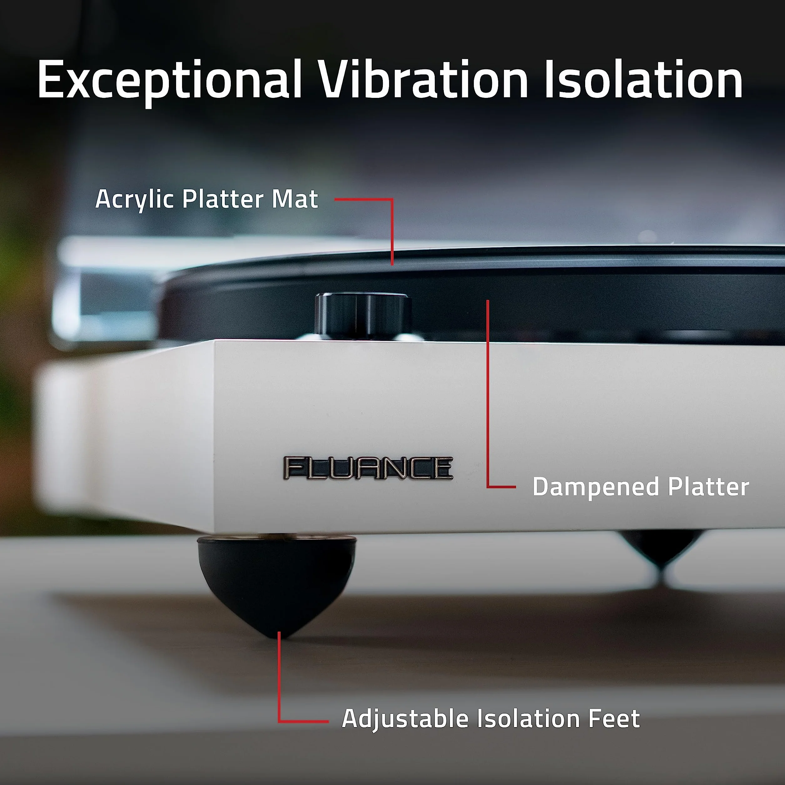 Fluance RT81+ Elite Gramofon winylowy – Audio-Technica VM95E wkładka gramofonowa, antyrezonansowy talerz, mata akrylowa, przedwzmacniacz phono, podstawa z litego drewna, regulowane nóżki – biały