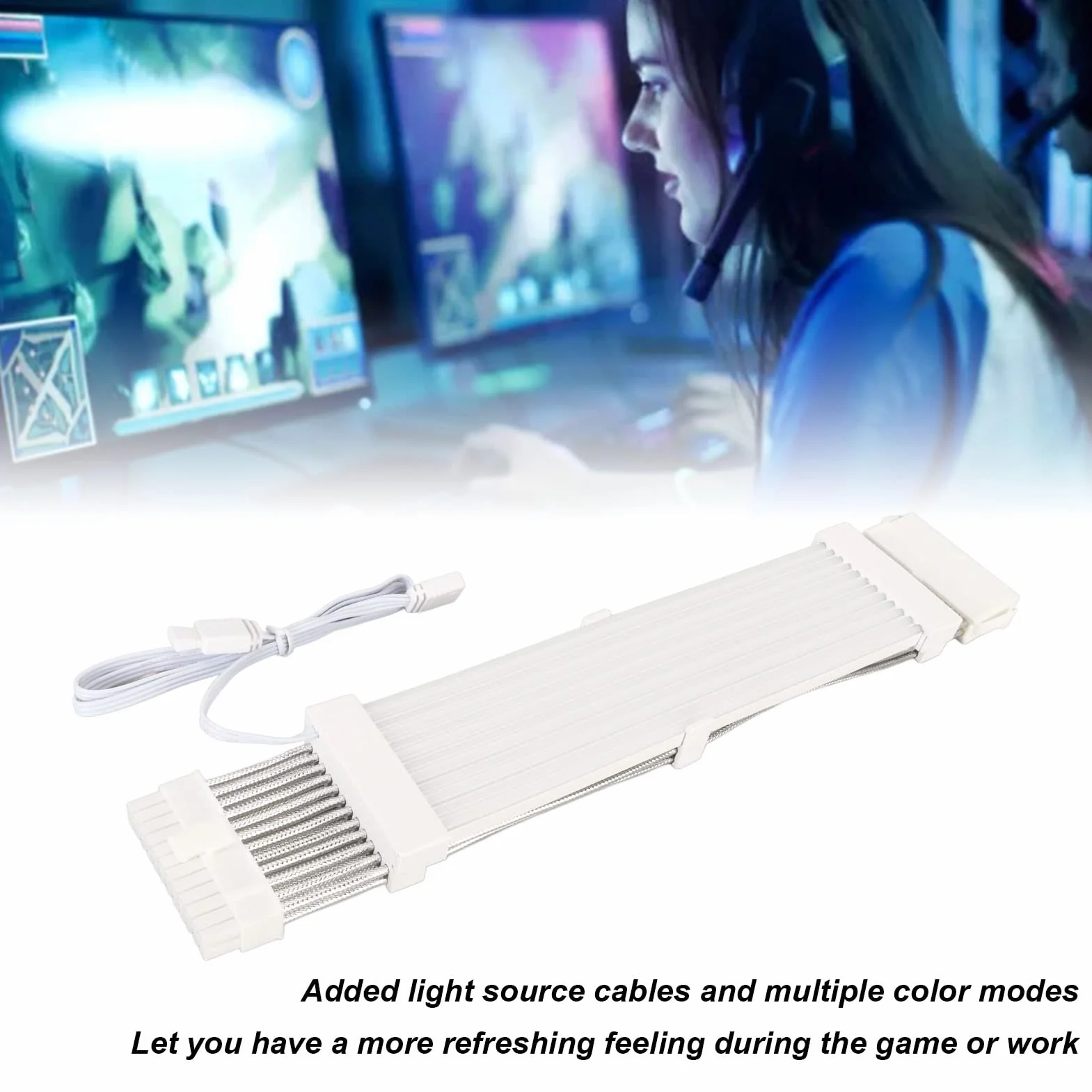 ARGB PSU zestaw osłon kabli 5 V, 24 piny, zsynchronizowany kabel zasilający RGB do płyty głównej, 8-pinowa karta graficzna ARGB, osłony oświetleniowe do przedłużeń kabla zasilacza 60 cm