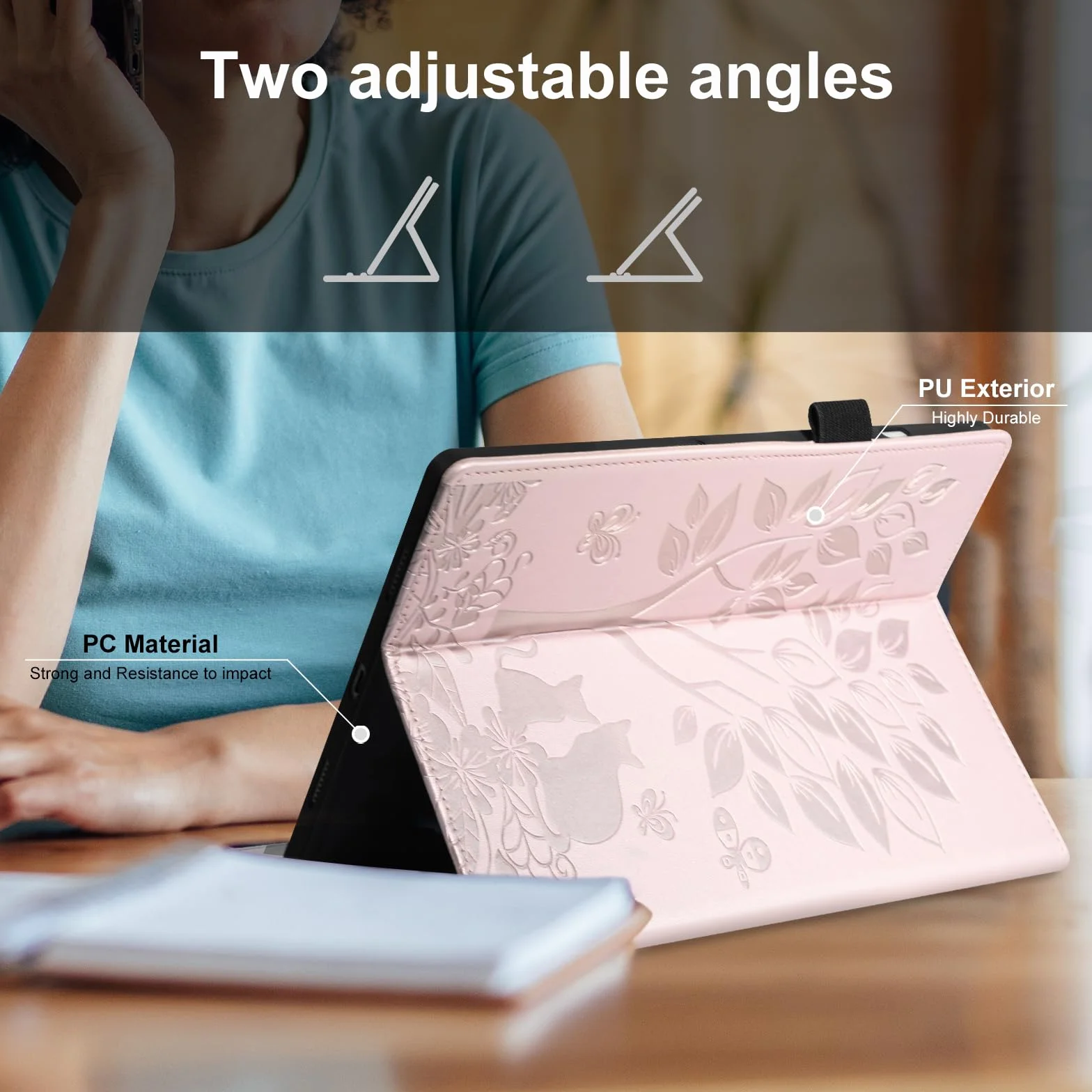 Etui ochronne do Lenovo Tab M11, 11,0 cala, funkcja stojaka, z gniazdami na karty, elastyczna opaska różowa