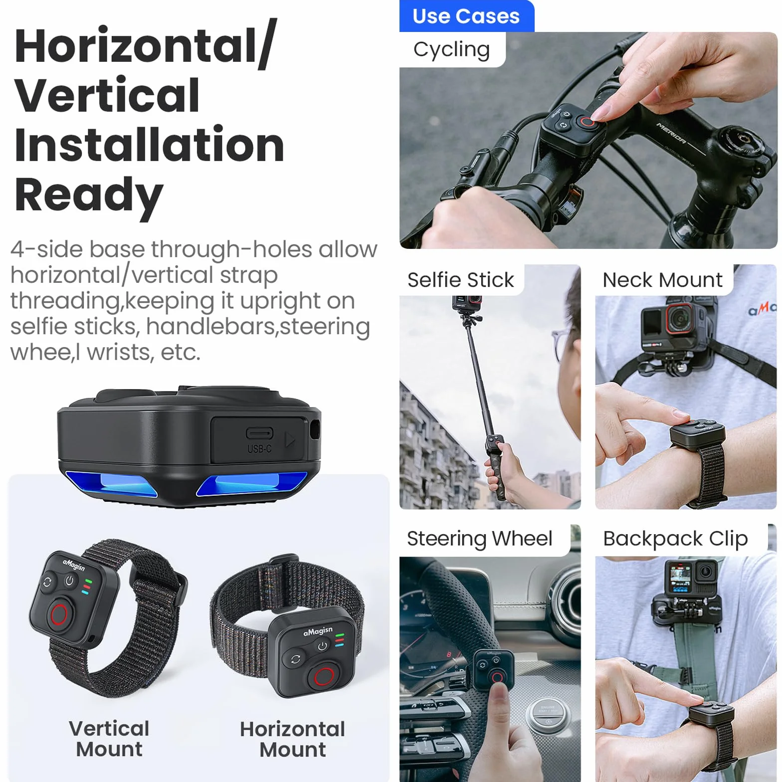 Pilot zdalnego sterowania Bluetooth do Insta360 Ace Pro 2 X5 ONE RS GoPro Hero 13 12, bezprzewodowy pilot zdalnego sterowania z paskiem na nadgarstek, zasięg 50 m, inteligentna kamera akcji, akcesoria