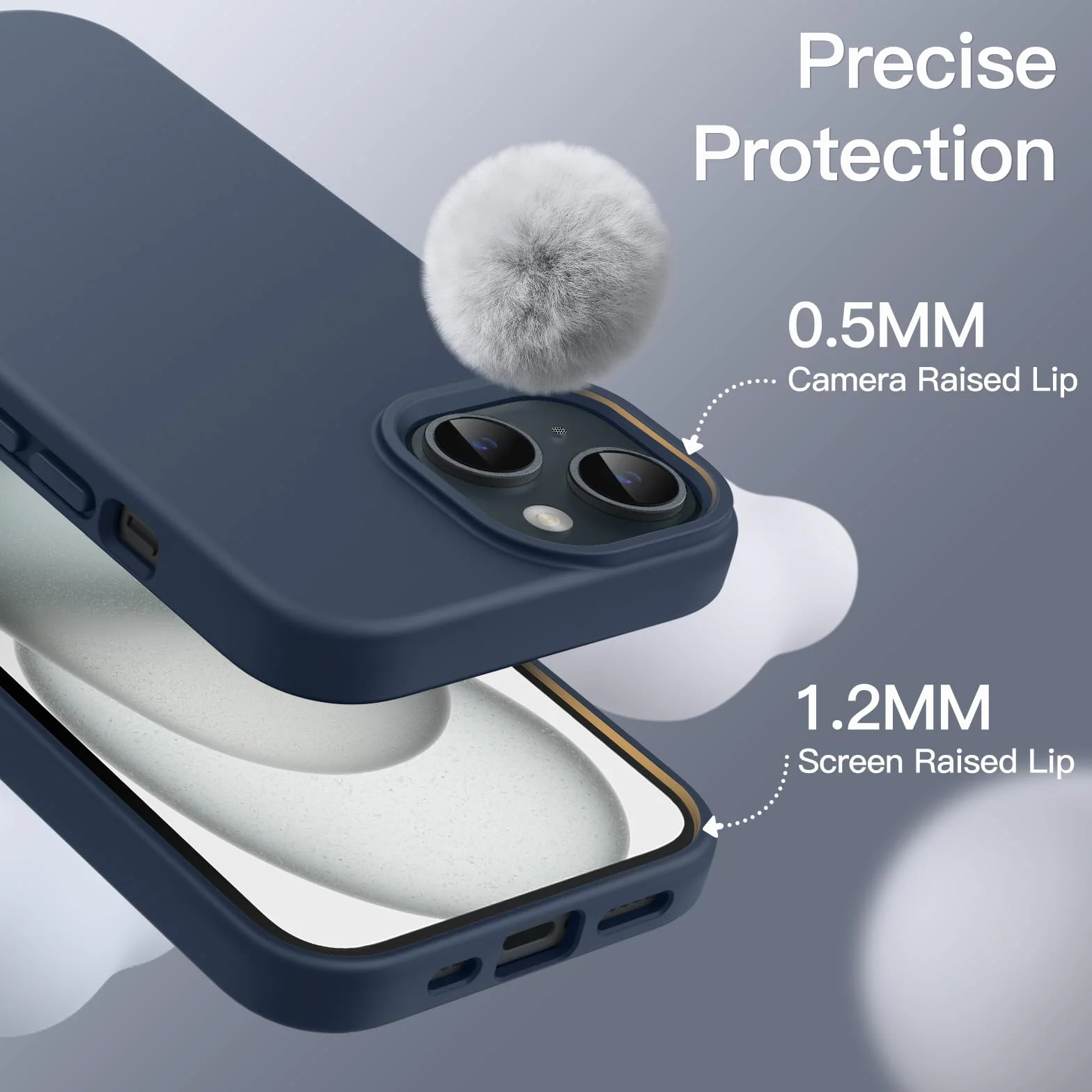 JETech Silikonowe Etui dla iPhone 15 6,1 Cala, Jedwabisty Miękki w Dotyku Futerał Ochronny na Całe Ciało, Odporny na Wstrząsy Case (Sztormowy Błękit)