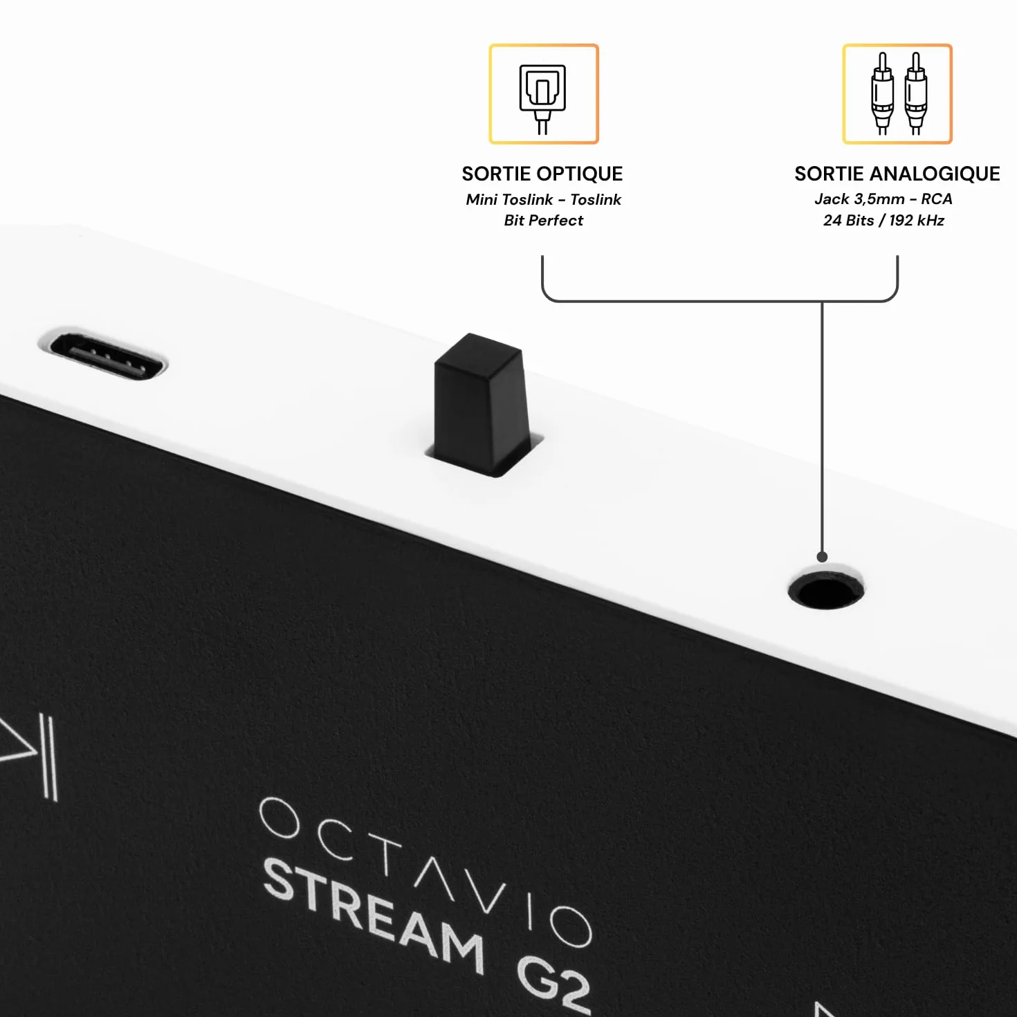 Octavio Stream G2 – streamer audio, WLAN, kompatybilny z Google Cast, AirPlay 2, Qobuz Connect, Spotify Connect, Tidal Connect, Deezer, YouTube Music, Hi-Res, Multiroom, Radio (Kabel Mini Toslink)