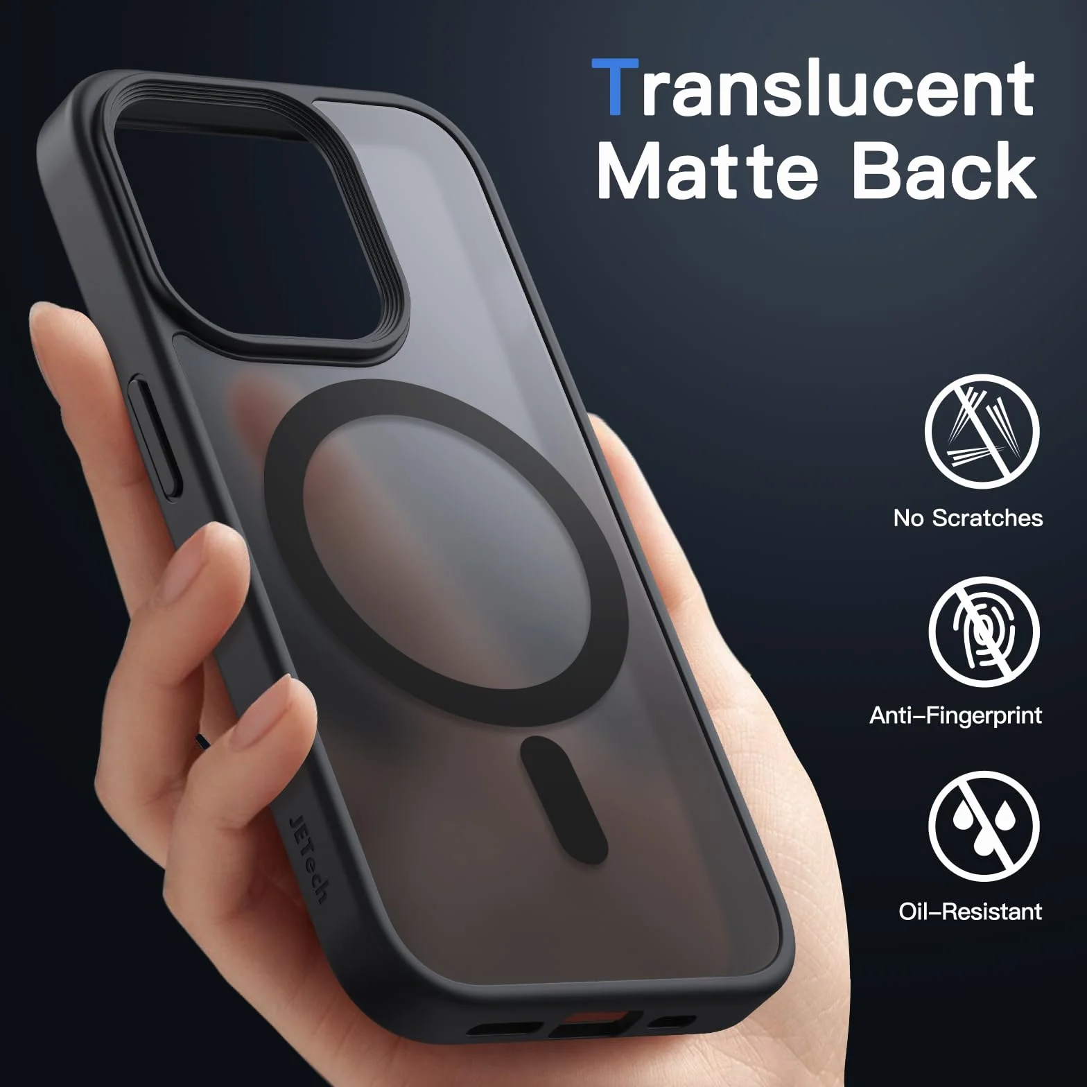 JETech Etui Magnetyczne iPhone 15 Pro 6,1 Cala MagSafe Półprzezroczysta Matowe Odporny na Wstrząsy Czarny