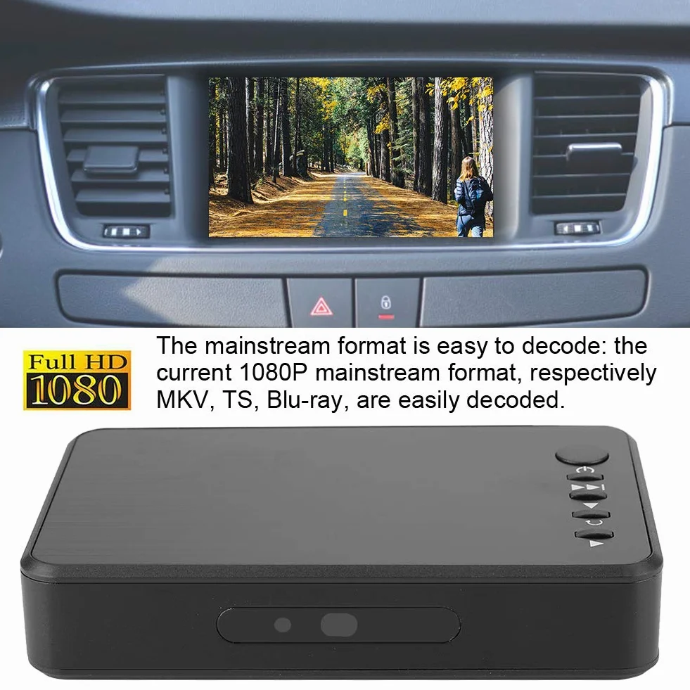 1080P Media Player, HD Media Audio-Video-Reklamowy odtwarzacz twardy z interfejsem AV/HDMI do samochodu (wtyczka EU)