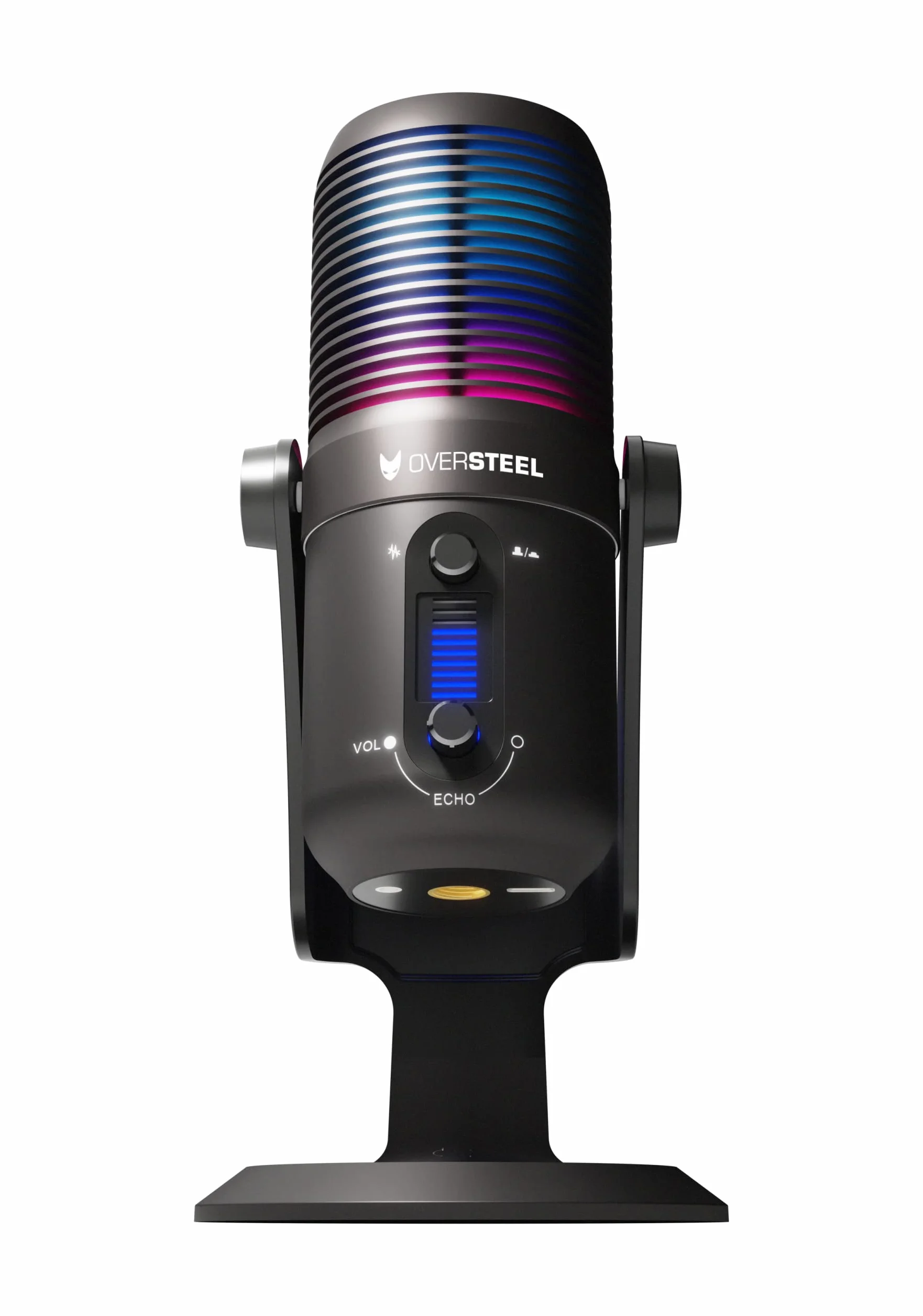 Oversteel - Elinvar mikrofon do gier USB, kardioidalny i wielokierunkowy z ramieniem i stojakiem, podświetlenie RGB, Plug & Play, kompatybilny z PC, XBOX Series, PS4, PS5 i Mac, czarny
