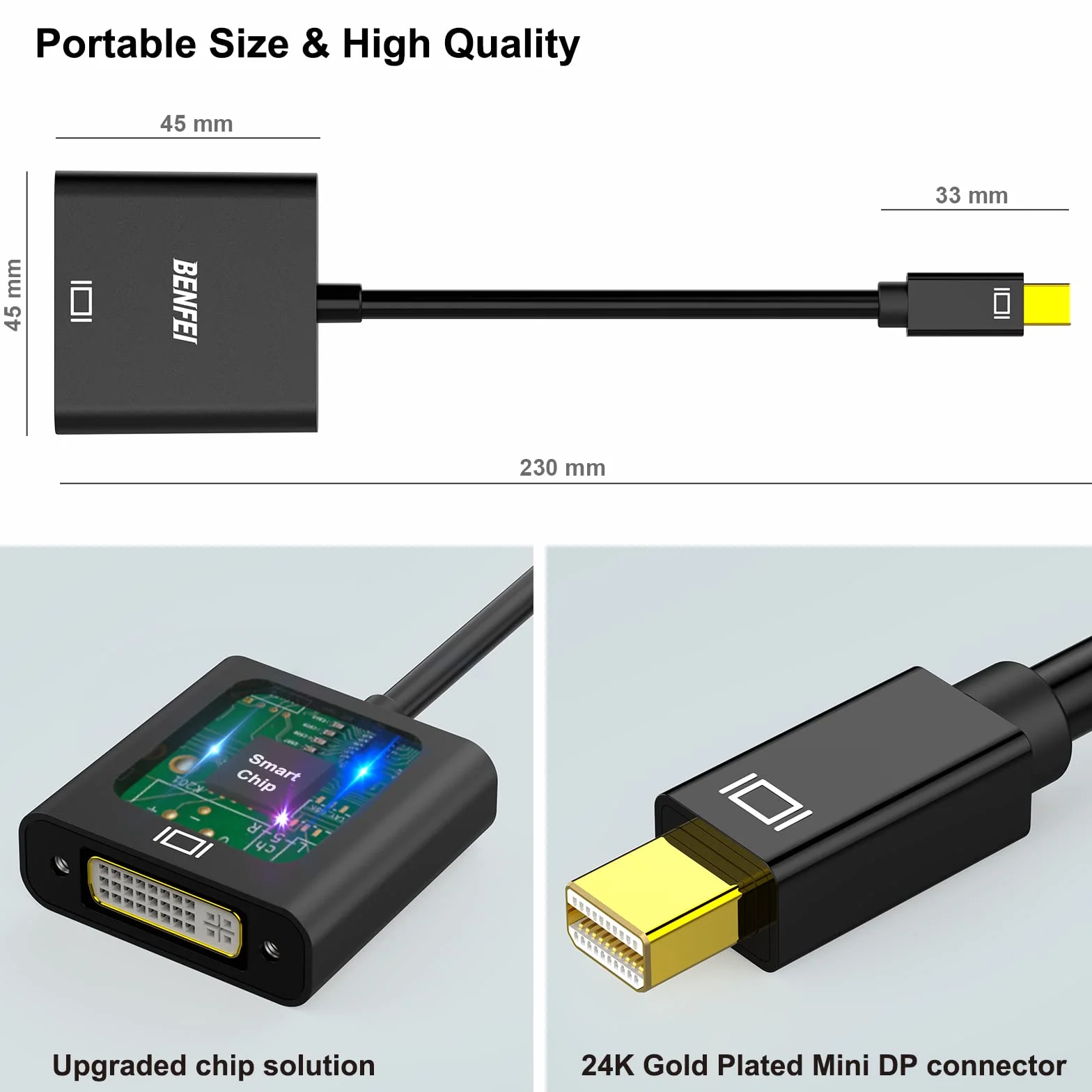 BENFEI Adapter Mini DisplayPort na DVI, pozłacany adapter Mini DP (kompatybilny z Thunderbolt 2) do DVI kompatybilny z MacBook Air/Pro, Microsoft Surface Pro/Dock, monitorem, projektorem i innymi