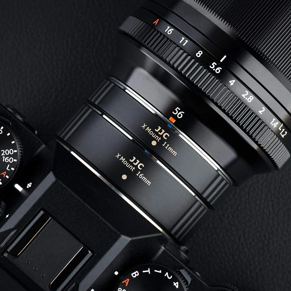 JJC Rura przedłużająca makro 11 mm/16 mm zestaw do wszystkich aparatów DSLR i lustrzanek Fujifilm Fuji X - automatyczne ustawianie ostrości - ekspozycja TTL - fotografia zbliżeniowa z etui na korpus i