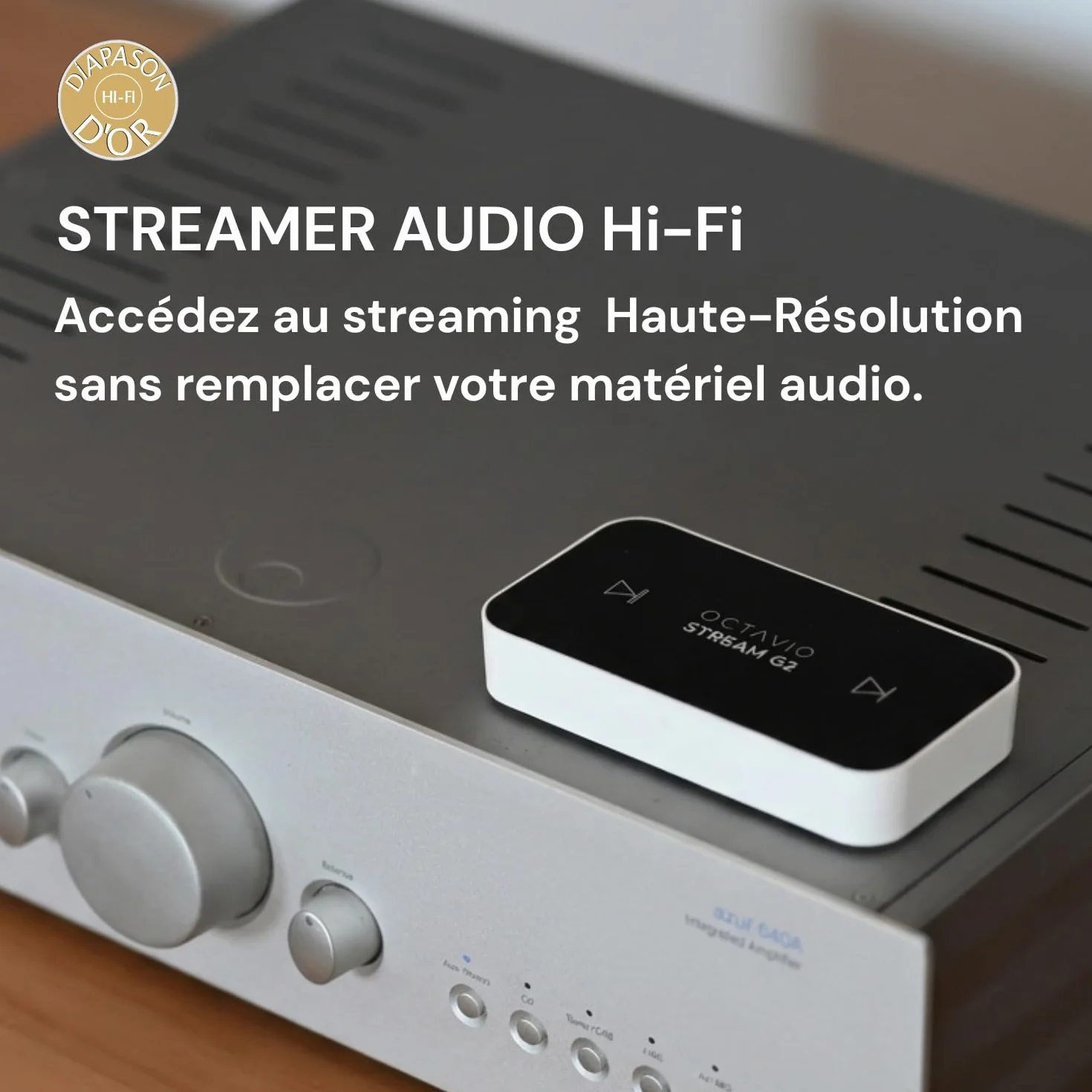Octavio Stream G2 – streamer audio, WLAN, kompatybilny z Google Cast, AirPlay 2, Qobuz Connect, Spotify Connect, Tidal Connect, Deezer, YouTube Music, Hi-Res, Multiroom, Radio (Kabel Mini Toslink)