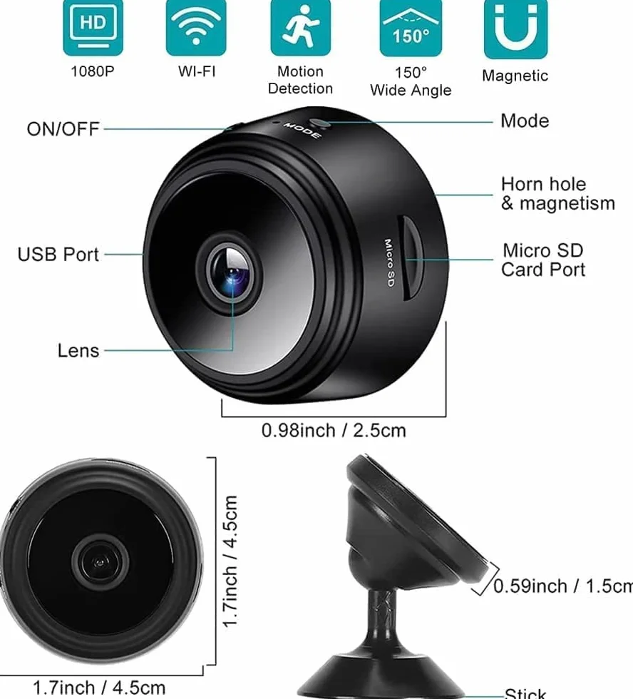 2023 Mini szpiegowskie ukryte kamery magnetyczne WiFi bezprzewodowa kompaktowa kamera do monitoringu domowego przenośna kamera rehline z noktowizorem i wykrywaniem ruchu do biura i domu wewnątrz na