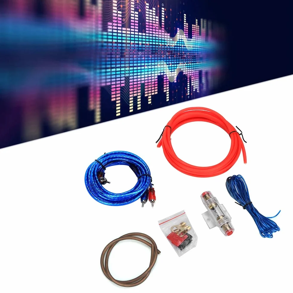 Zestaw kabli wzmacniacza mocy, samochodowy kabel audio głośniki audio łatwy w użyciu kabel audio samochodowy zestaw kabli subwoofera zamiennik do dekoracji samochodu dla miłośników