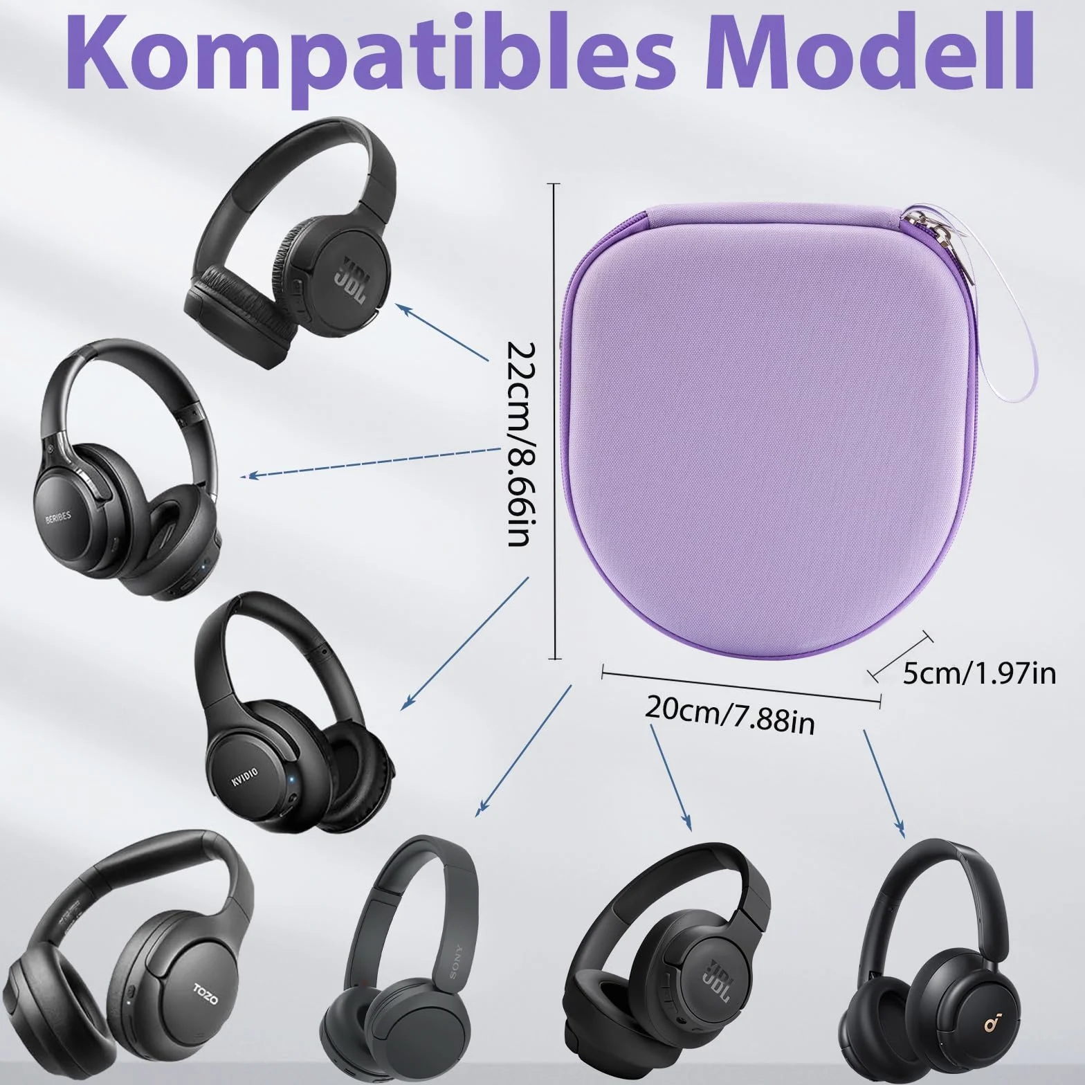 Etui kompatybilne z JBL Tune 510BT 520BT 500 720 BT 770 NC 760 NC, Sony WH-CH520 WH-CH720N, Noise Cancelling Wireless Headset (fioletowe)