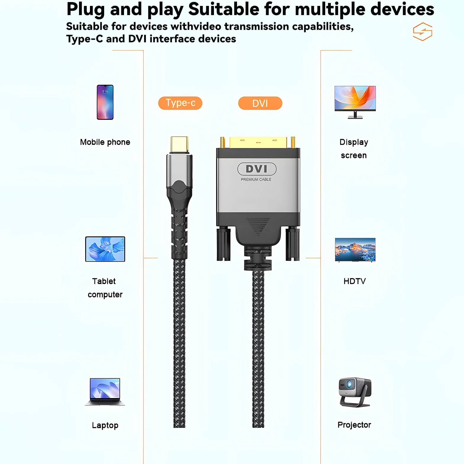 USB C na DVI 4K 30 Hz Thunderbolt na DVI, kabel USB-C do DVI-D, kompatybilny z MacBook Pro, Samsung Galaxy, Surface Book, Dell, Pixelbook i innymi, 2 m
