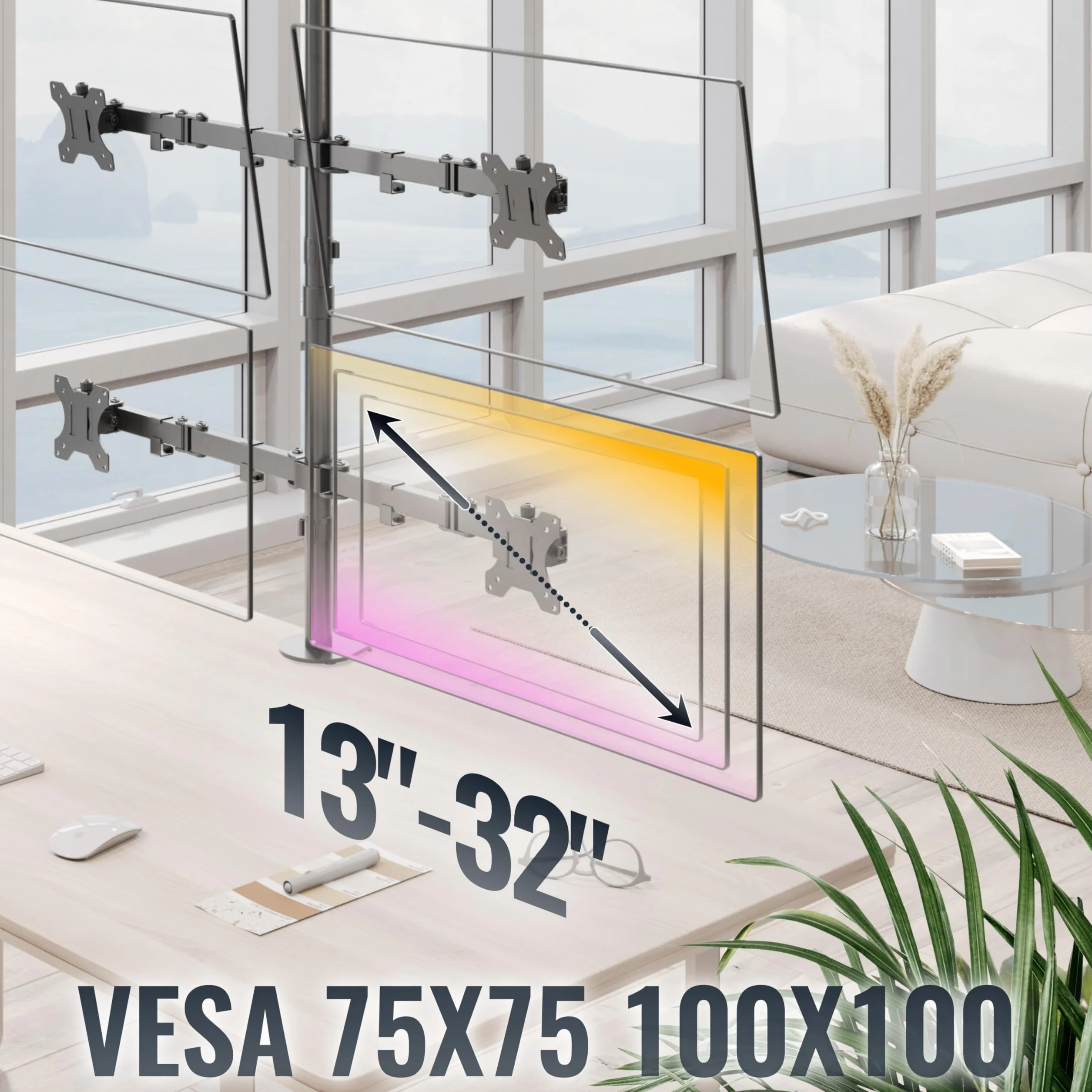 RICOO Uchwyt do monitora, uchwyt do monitora o przekątnej ekranu 13-27 cali, uchwyt na 4 monitory, uchwyt na ekran TS2811, ramię monitora, uchwyt na ekran VESA, stojak na monitor, uchwyt na monitor