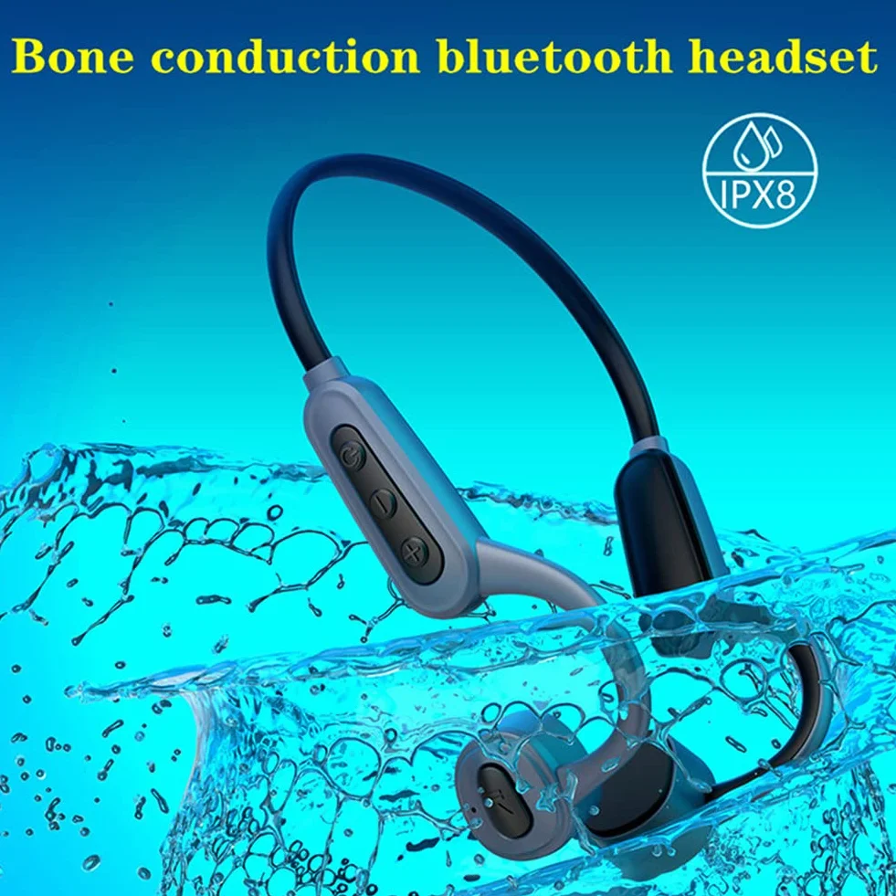 Kondukcja kostnych Słuchawki Bluetooth z mikrofonami, bezprzewodowymi zestawami słuchawkowymi, IPX8 Wodoodporna, dla sportowych słuchania na rowerze Running Siłownia,Gray