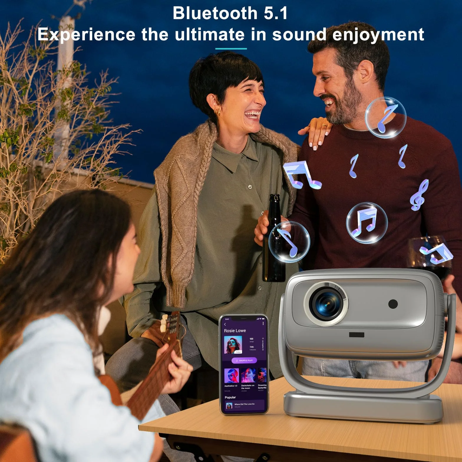 Bezprzewodowy projektor WiFi i przenośny projektor Bluetooth: [autofokus/Keystone/obsługa 360°] Smart TV 4K Projektor filmowy z licencjonowanymi aplikacjami Netflix 850 ASIN