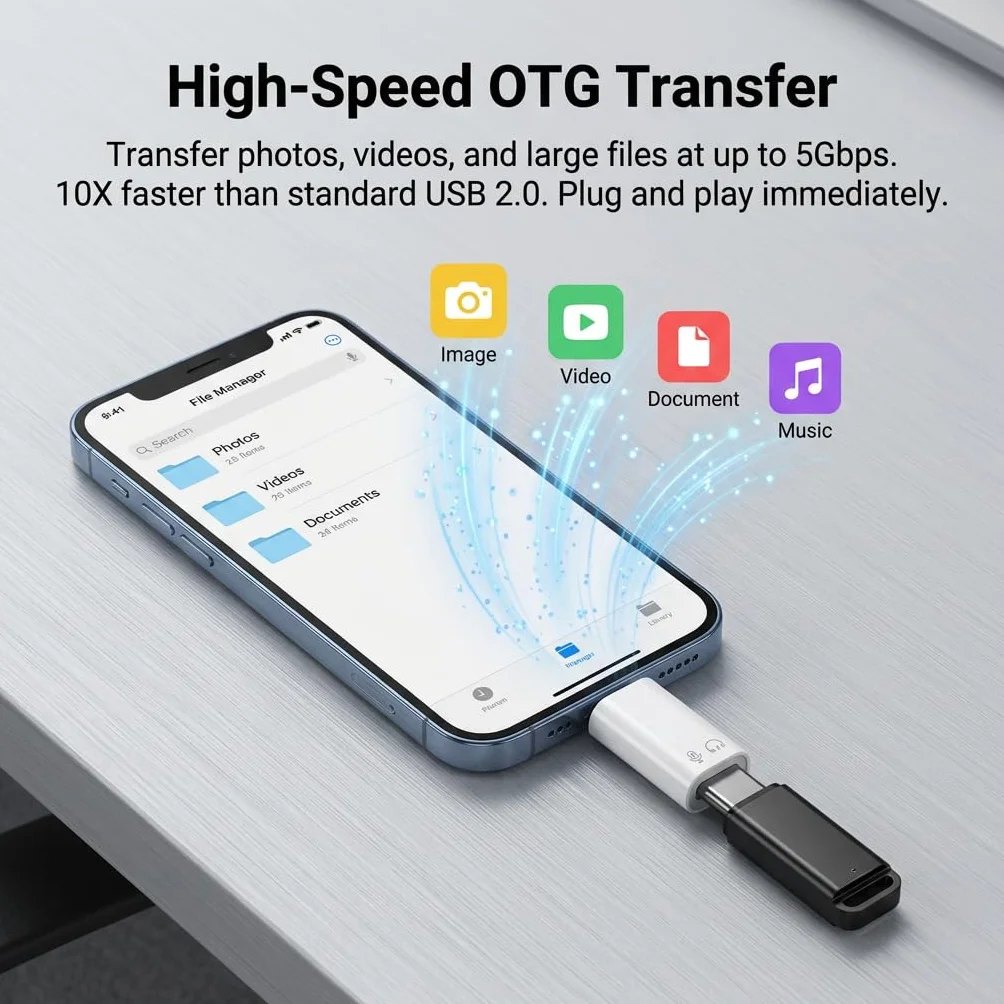 Adapter USB C na Lightning, adapter USB C do wtyczki Lightning do szybkiego ładowania PD i transmisji danych 480 Mbps, wytrzymała aluminiowa obudowa, idealna do samochodu i podróży, bez audio/OTG