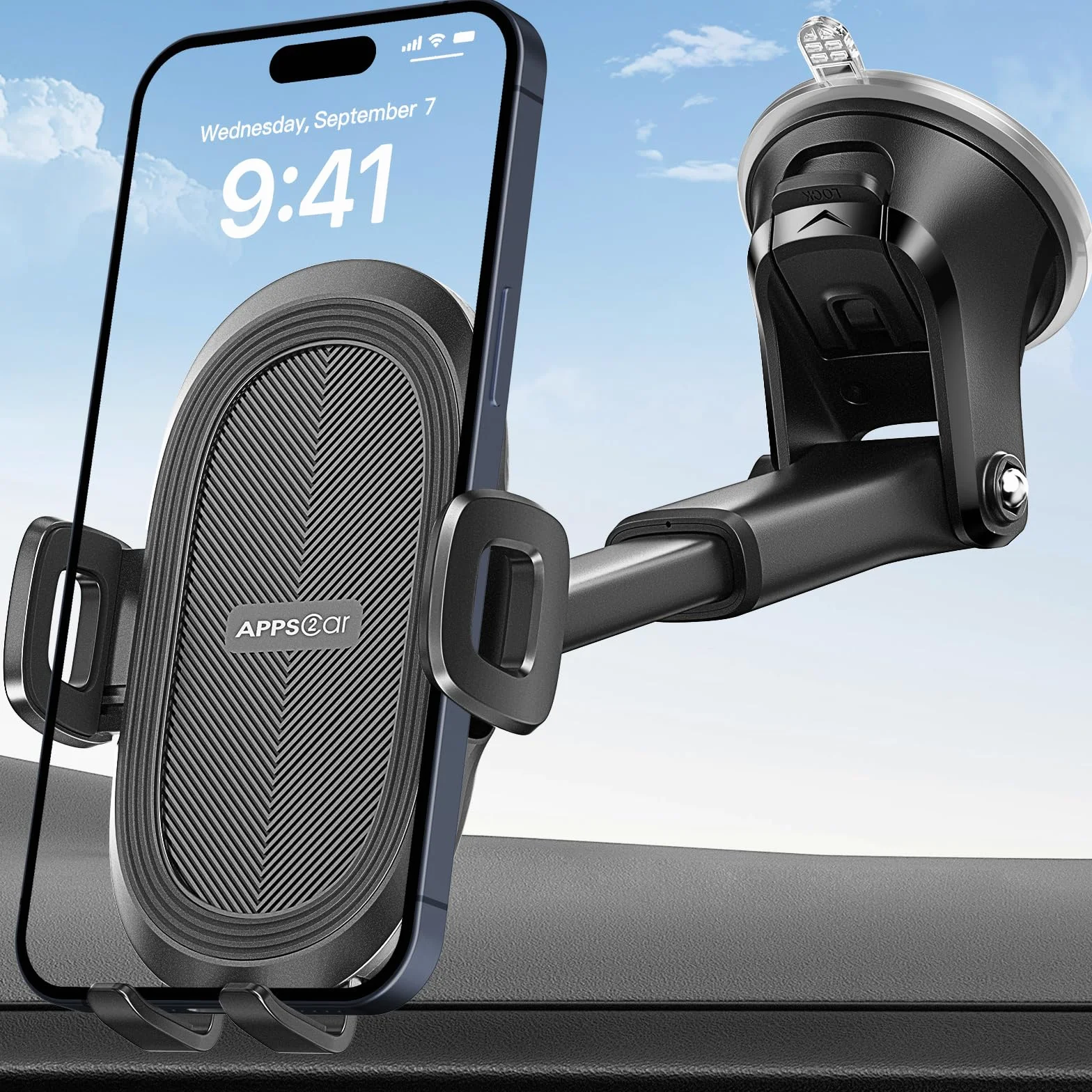 APPS2Car Uchwyt na telefon z przyssawką, przednia szyba, deska rozdzielcza, okno, uniwersalna deska rozdzielcza i przednia szyba, uchwyt samochodowy na telefon z mocną lepką podkładką żelową,