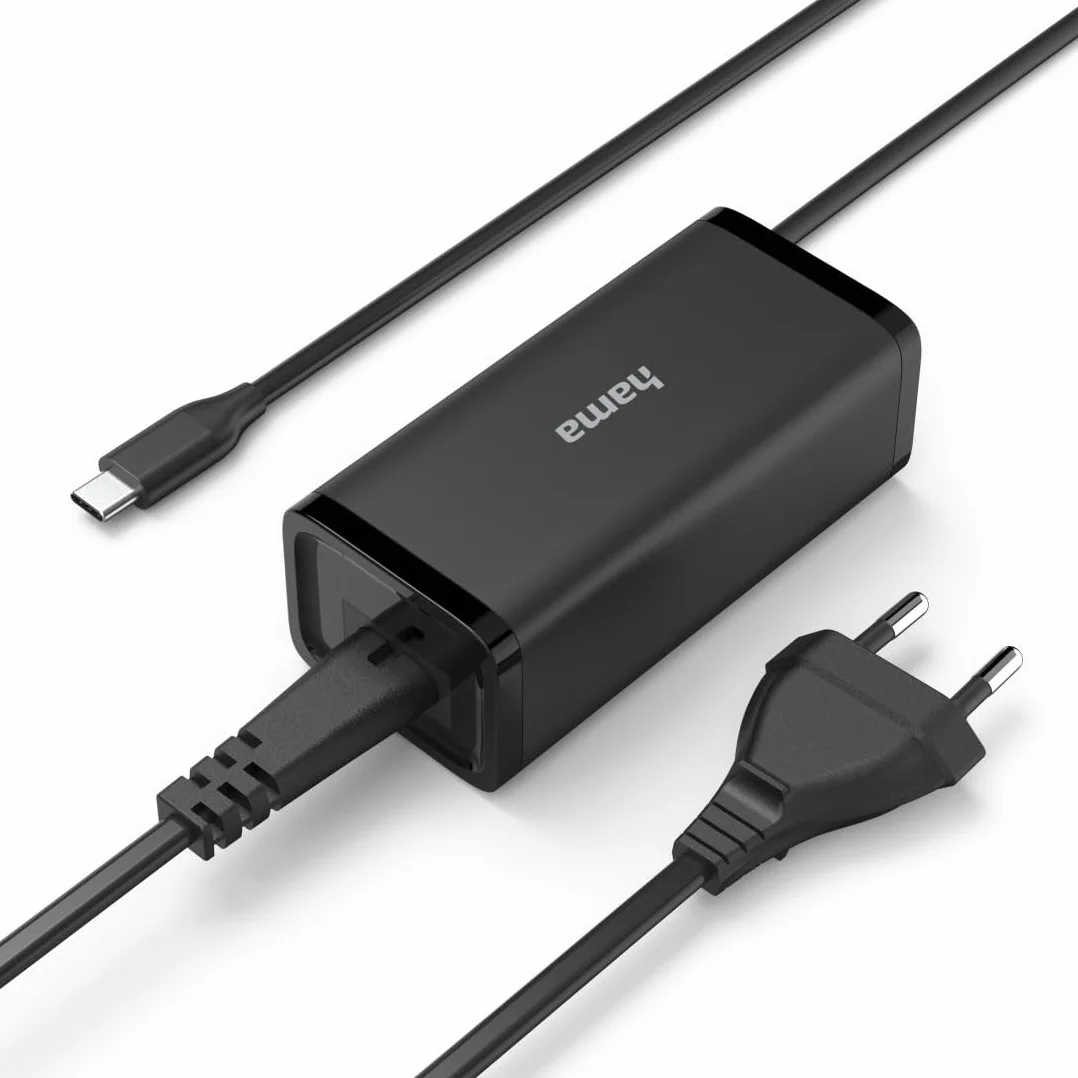 Hama Uniwersalny Zasilacz GaN USB-C 100W, Kompatybilny z Laptopem, Tabletem, Konsolą, Wydajny i Niskie Emisje Ciepła, Bezpieczne Ładowanie dla Wszystkich Urządzeń