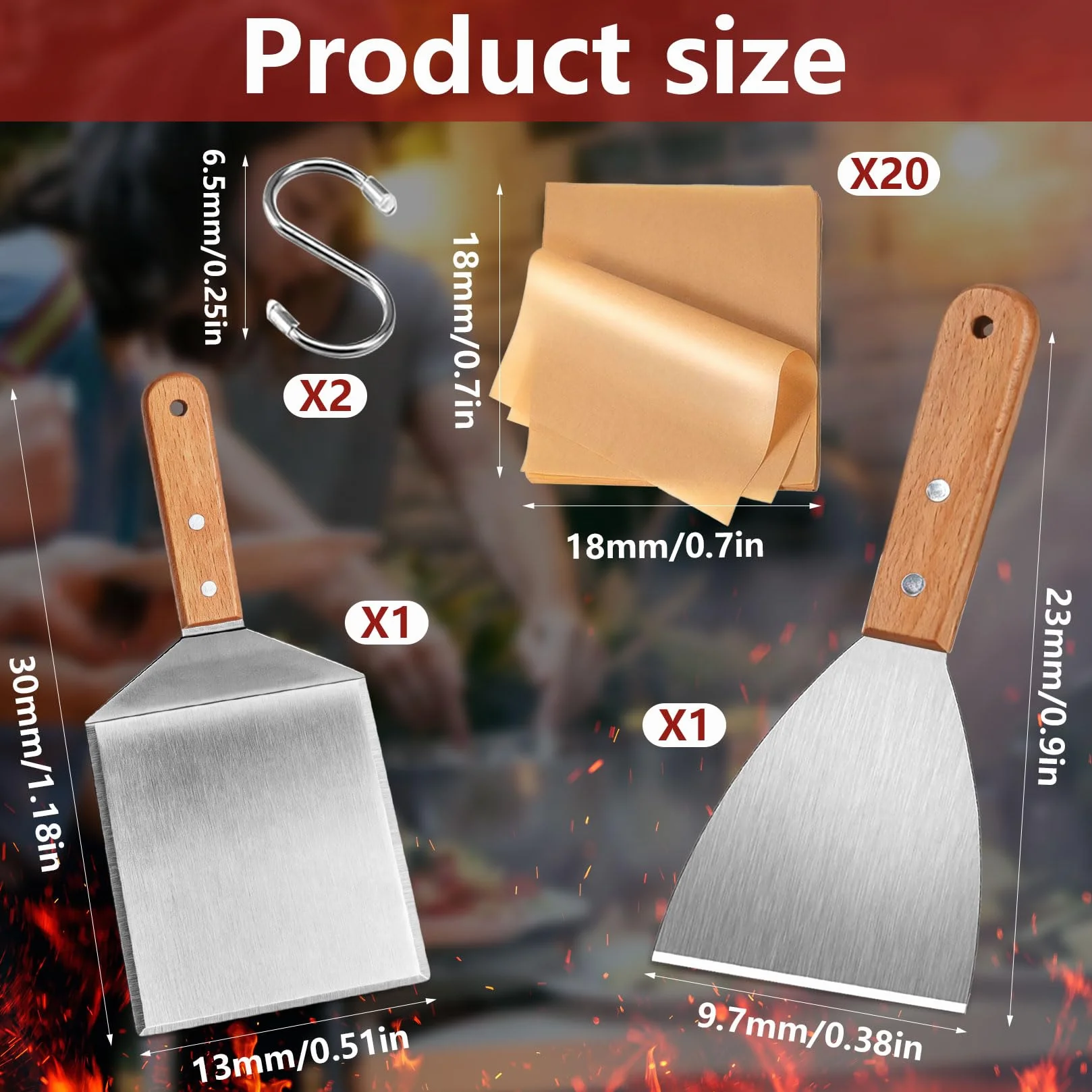 Zestaw 2 szpatułek ze stali nierdzewnej do grilla Plancha i Teppanyaki BBQ