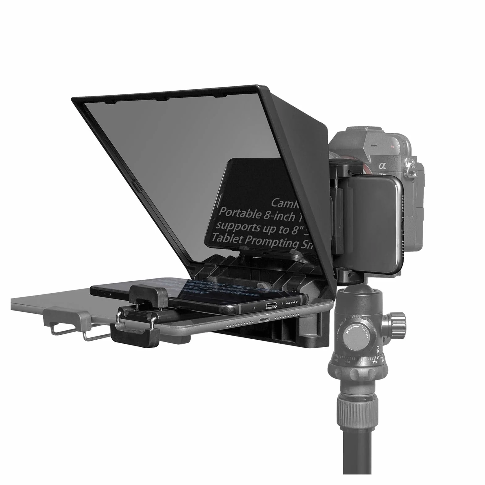 Teleprompter, CT2 Mini Teleprompter 8-calowy przenośny obsługuje poniżej 8" Smartfon Tablet Monitowanie Smartfon Aparat