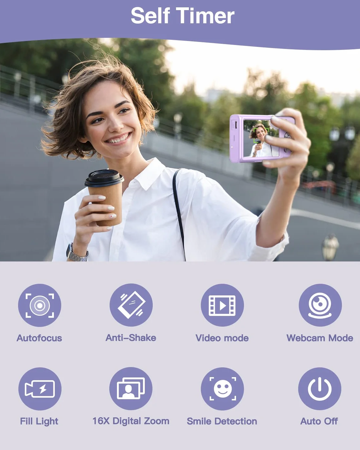 Aparat cyfrowy, kompaktowy aparat z autofokusem 1520p, FHD, 48 MP, kamera do vlogowania z ekranem 2,8 cala, karta pamięci 32 GB, 16-krotny zoom cyfrowy, przenośna mini kamera dla dzieci, nastolatków,