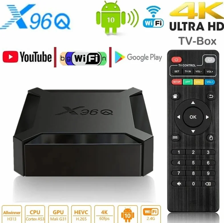X96Q 2GB RAM16 GB ROM Box Android TV Box Media Player Wysoka jakość (Android 9.0) z pilotem i kablem HDMI, odtwarzacz multimedialny 4K chromecast TV Box