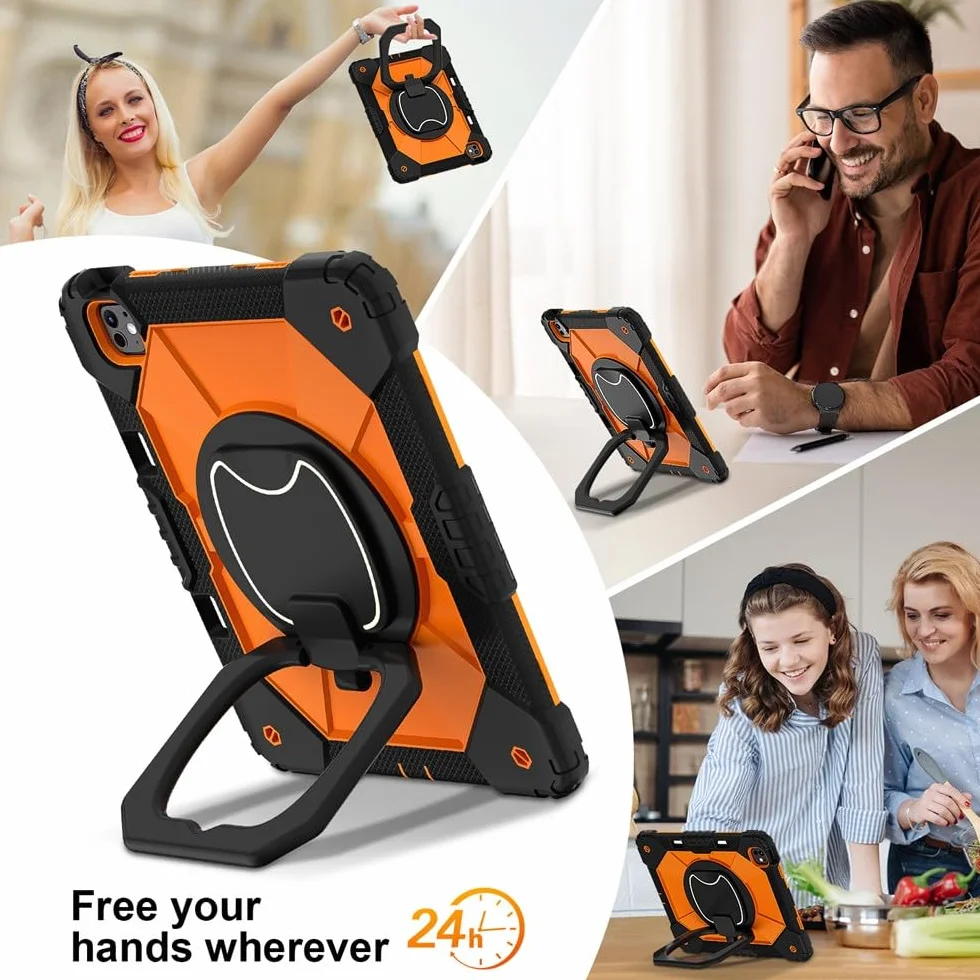 Generic etui kompatybilne z iPad Air 27.9 cm (M3) 2025 (kolor: czarny) pełna obudowa twarda tylna twarda silikonowa podstawka styl etui z paskiem na ramię