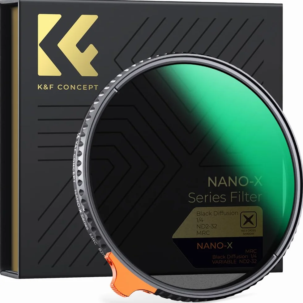 K&F CONCEPT 52 mm 1/4 czarna mgiełka i zmienne filtry ND2-32, wielofunkcyjne czarne dyfuzji, regulowane filtry ND 2 w 1, neutralna gęstość do obiektywu DSLR