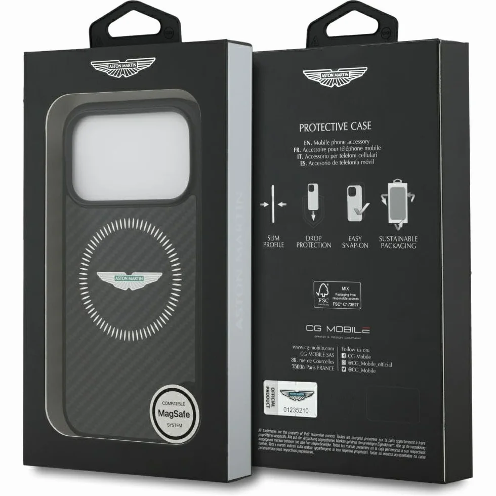 CG MOBILE Aston Martin HC Kevlar design licznika kompatybilny z Mag Safe etui do iPhone 17 Pro (czarne)