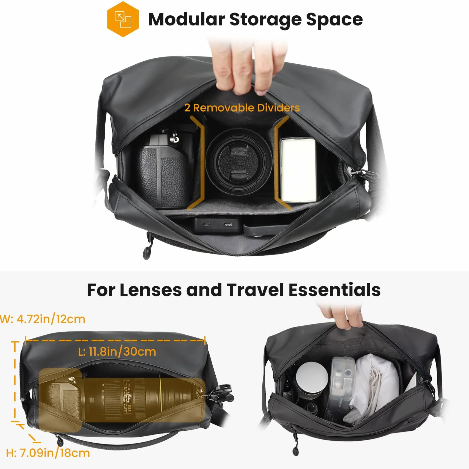 TARION Torba na aparat, torba na ramię DSLR Crossbody, torba kurierska, torba na ramię z 2 zdejmowanymi przegrodami, Czarny, S, Torba kurierska