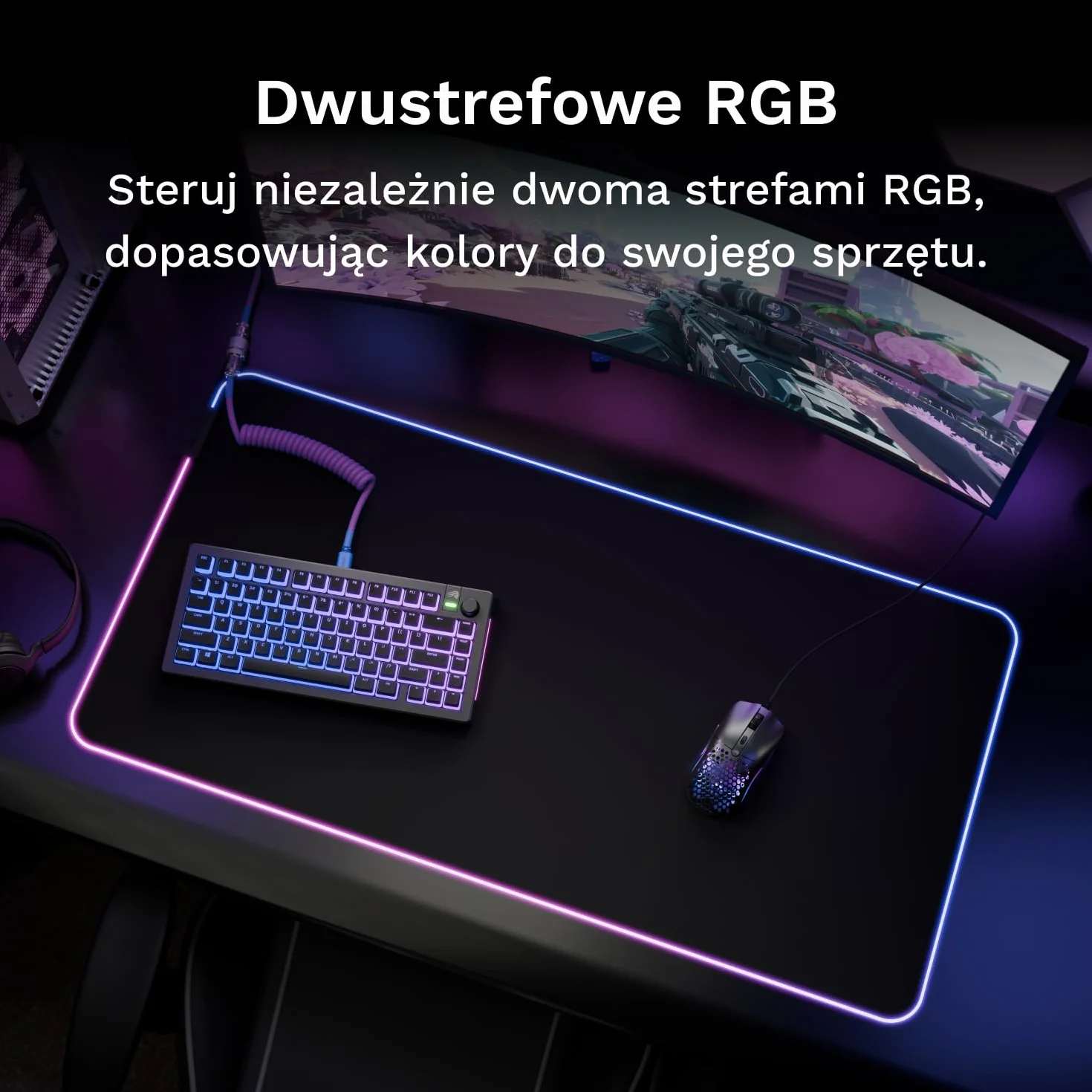 Glorious Gaming GMP 2 GLED XL Extended – podkładka pod mysz XL z dwustrefowym podświetleniem RGB, bezszwową krawędzią InfiniGlow, powierzchnią premium i gumowym spodem (615 x 355 x 3 mm)