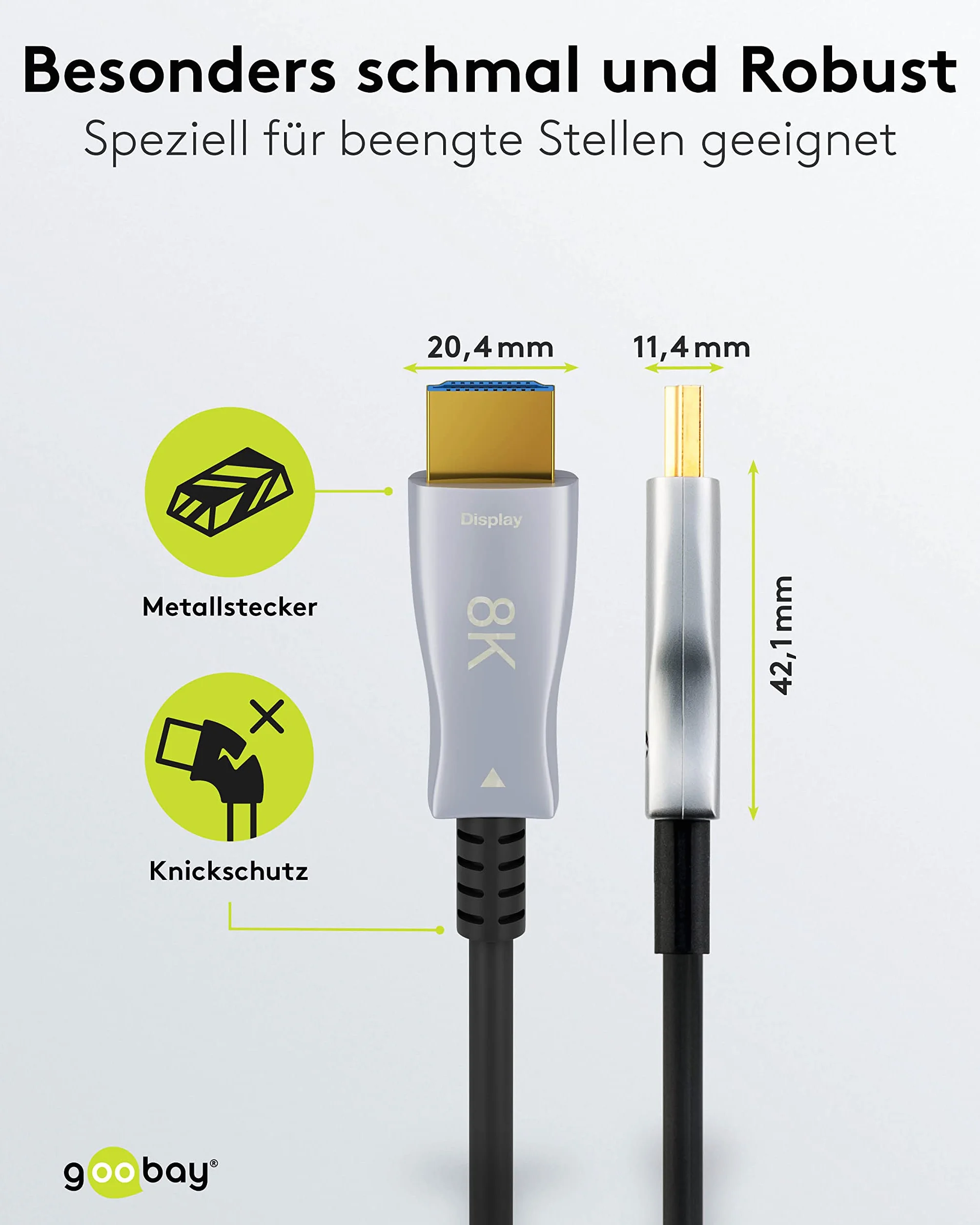 goobay 65564 Hybrydowy kabel optyczny Ultra High-Speed HDMI/Szybki kabel o pojemności 8K @60 Hz i 4K @ 120 Hz / 48 Gb/s, ARC (Audio Return Channel), HDCP / 80 metrów
