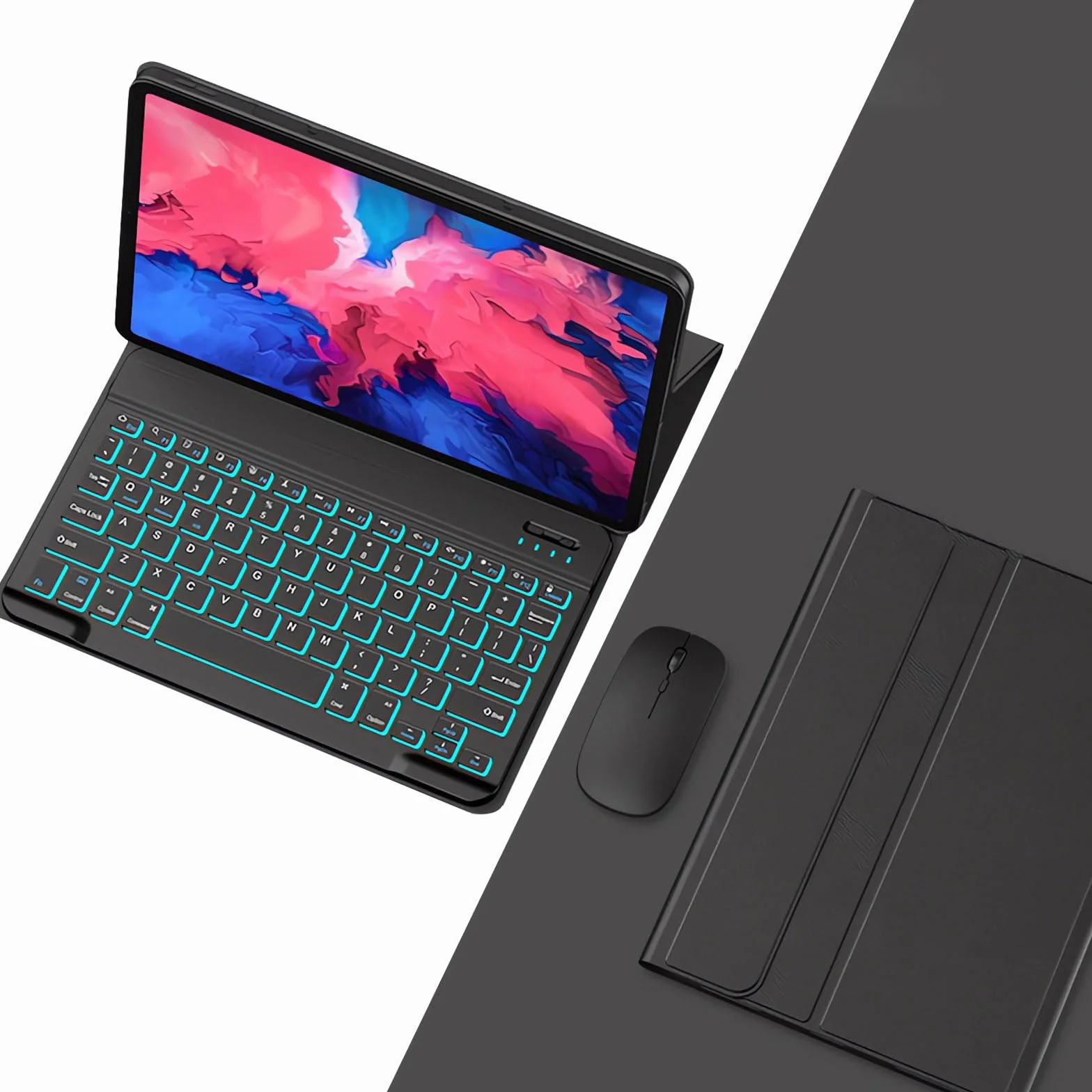 Etui na klawiaturę z myszą do Xiaomi Pad 6/Pad 6 Pro 11 cali z 2023 r., 7 kolorów podświetlanej bezprzewodowej klawiatury Bluetooth, magnetycznie odłączanej klawiatury, lekkie etui Folio,Black