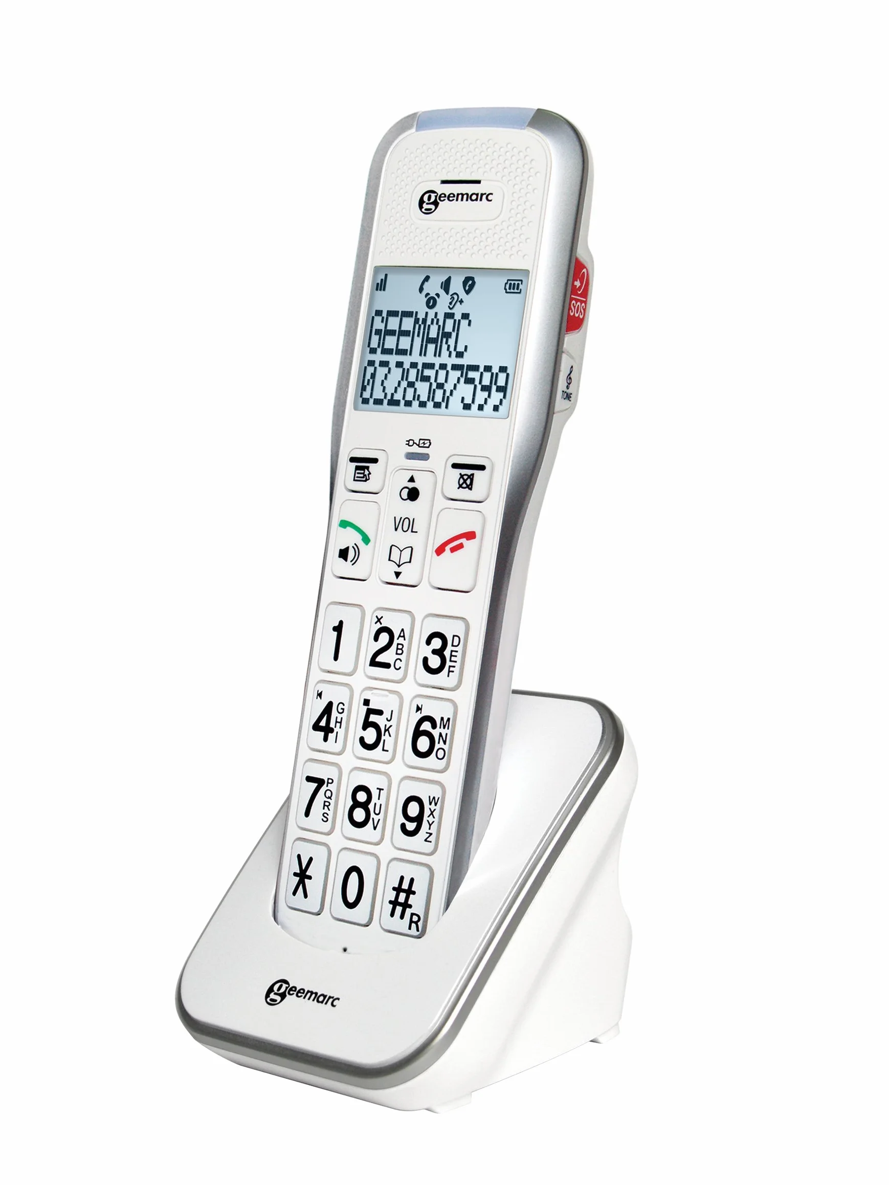 Geemarc Amplidect 595 Combi – wzmocniony telefon przewodowy i dodatkowa słuchawka z automatyczną sekretarką i funkcją SOS dla seniorów – średni do ciężkiego ubytku słuchu – wersja DE