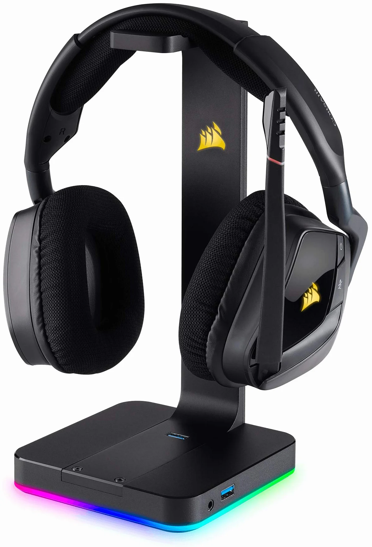 Corsair CA-9011167-EU, Premium Stojak na Słuchawki z Aluminium 2 x USB 3.1, Czarny