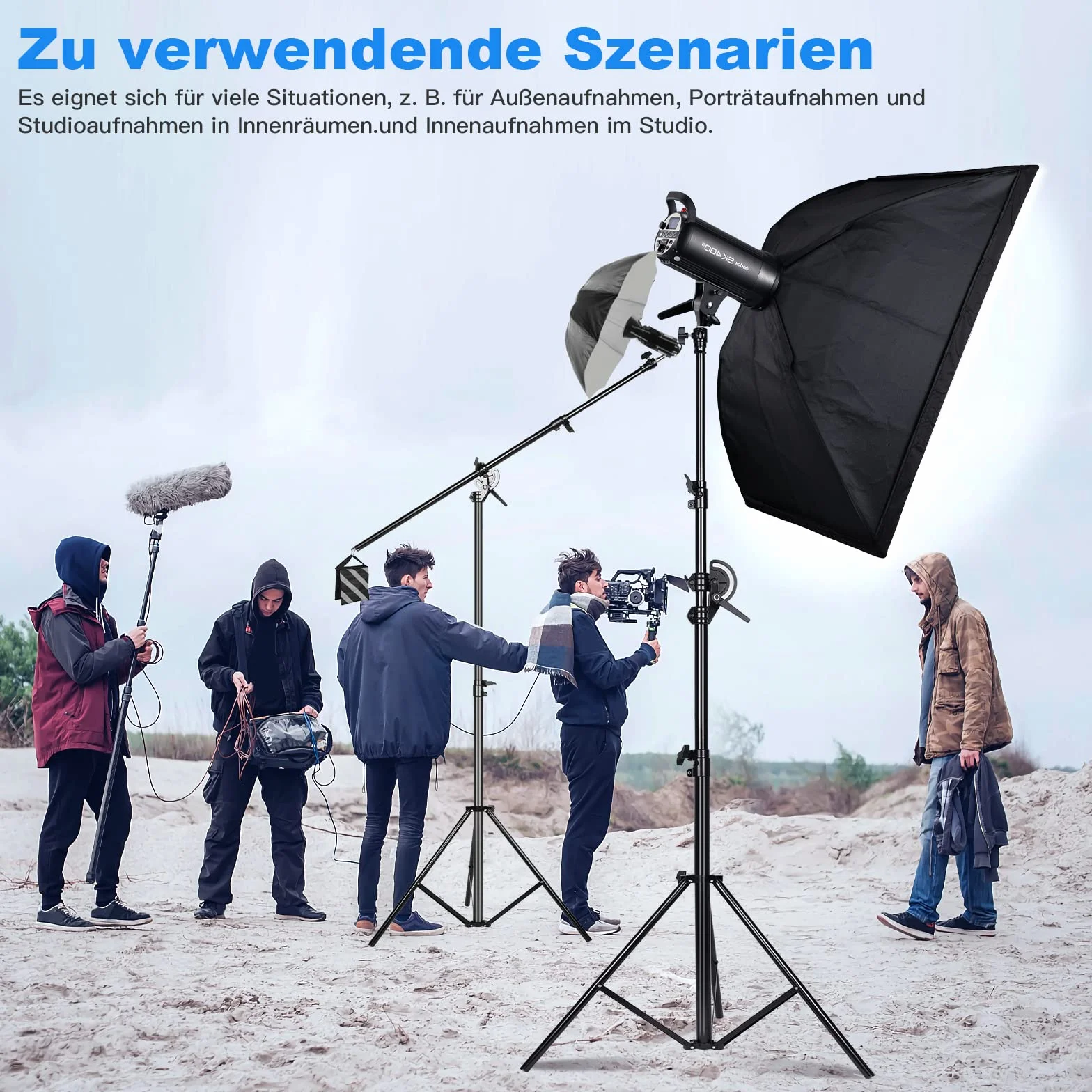 Soonpho 13,2 ft/400 cm, stabilny stojak na światło z 190 cm wysięgnikiem i piaskowym workiem, obrotowy statyw ze stopu aluminium do softboxa, fotografii