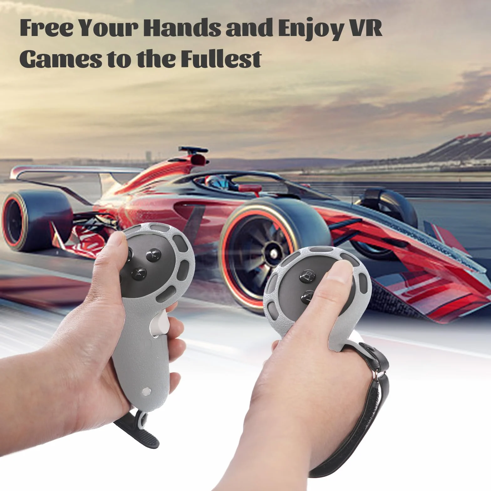 VR pokrowiec na kontroler dotykowy do Meta/Oculus Quest 3 akcesoria, silikonowa, antypoślizgowa osłona uchwytu z regulowanym paskiem na kostki, pasuje do małych i średnich dłoni (szary)