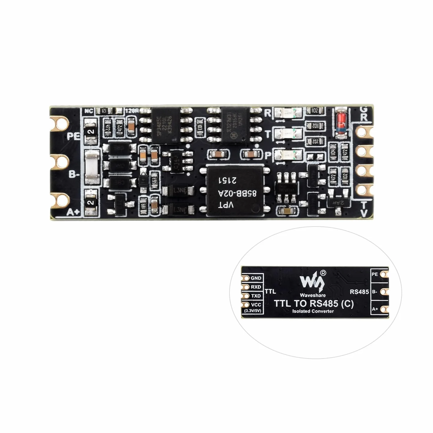 Waveshare TTL To RS485 (C) Galvanic Isolated Converter, Half-Duplex Communication, Lightningproof & Anti-Surge, Multi-Isolation Protection