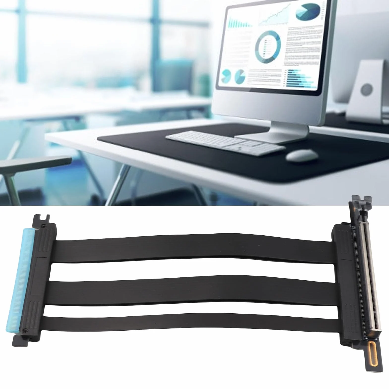 ASHATA Elastyczny Przedłużacz Karty Graficznej PCIe Gen5 X16, Dostosowywana długość dla Systemów o Wysokiej Wydajności, 20 Cm