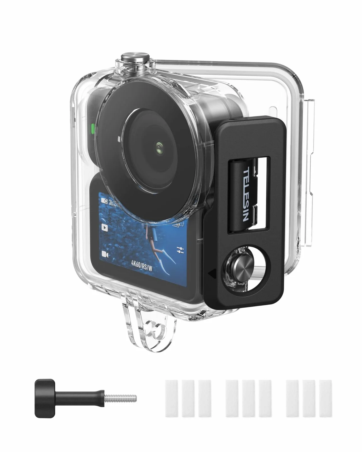 TELESIN Wodoodporna obudowa ochronna dla DJI Osmo Nano/Xtra Atto, 60M/196FT wodoodporna obudowa podwodna dla akcesoriów DJI Osmo Nano, głębokie nurkowanie z antymgielnymi arkuszami do snurkowania