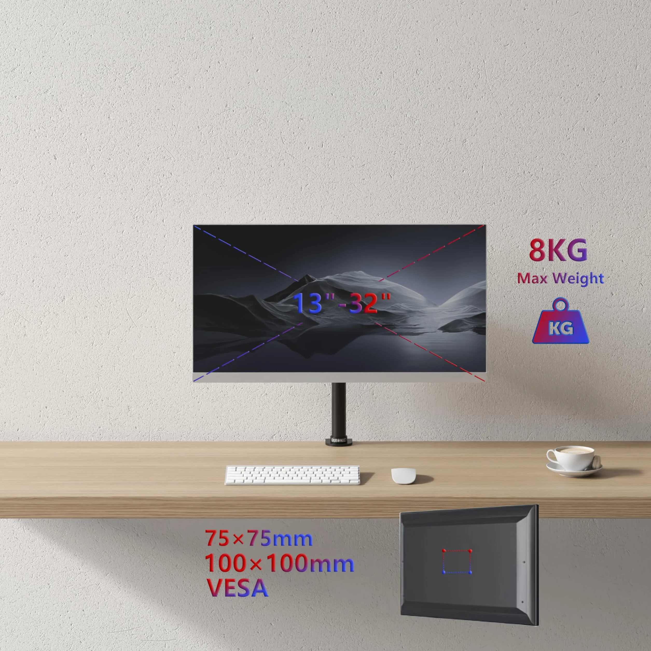 Duronic DM151X1 Uchwyt do jednego monitora do 8 kg VESA75 100 monitor 13-27 cali piwot