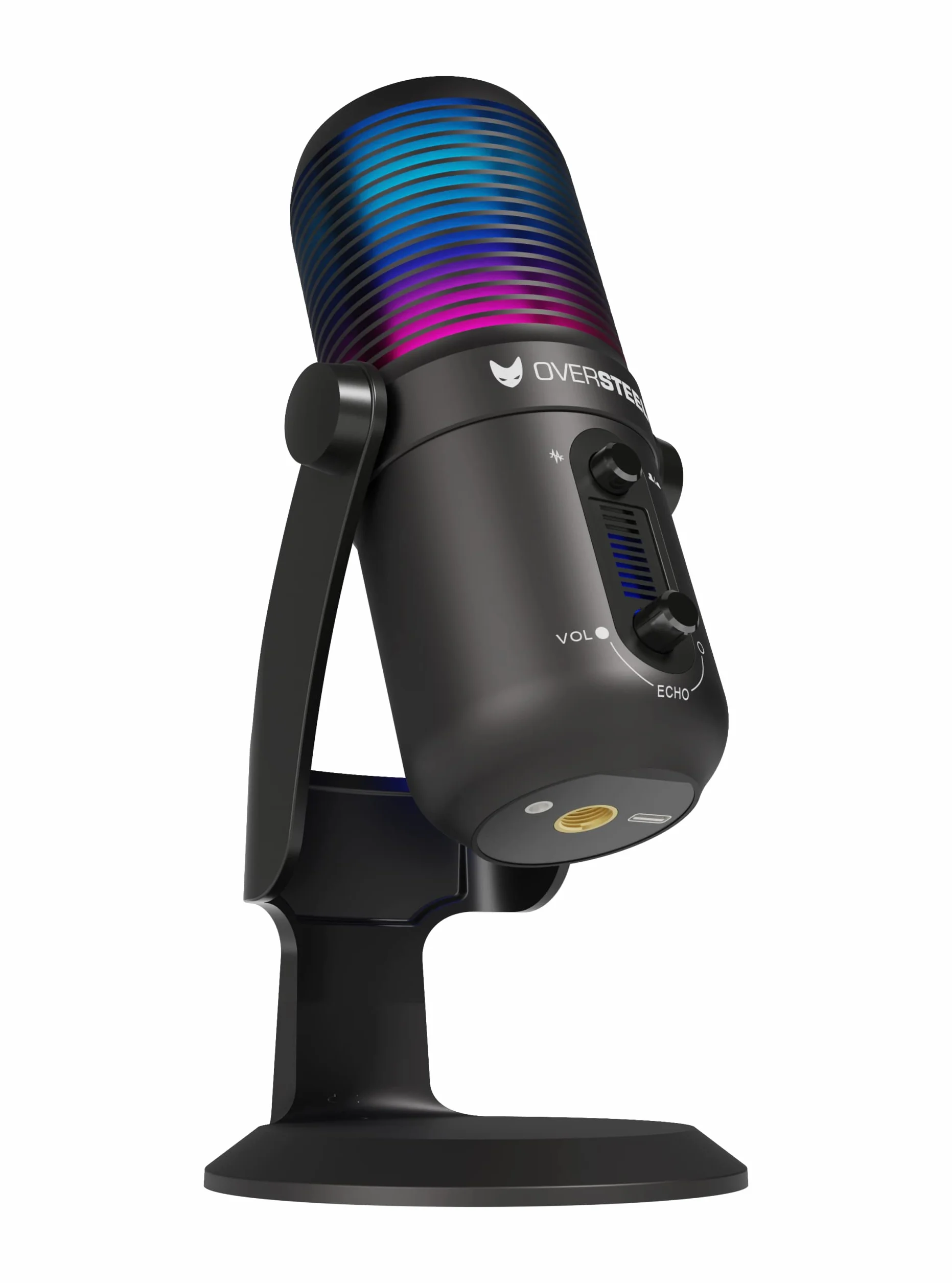 Oversteel - Elinvar mikrofon do gier USB, kardioidalny i wielokierunkowy z ramieniem i stojakiem, podświetlenie RGB, Plug & Play, kompatybilny z PC, XBOX Series, PS4, PS5 i Mac, czarny