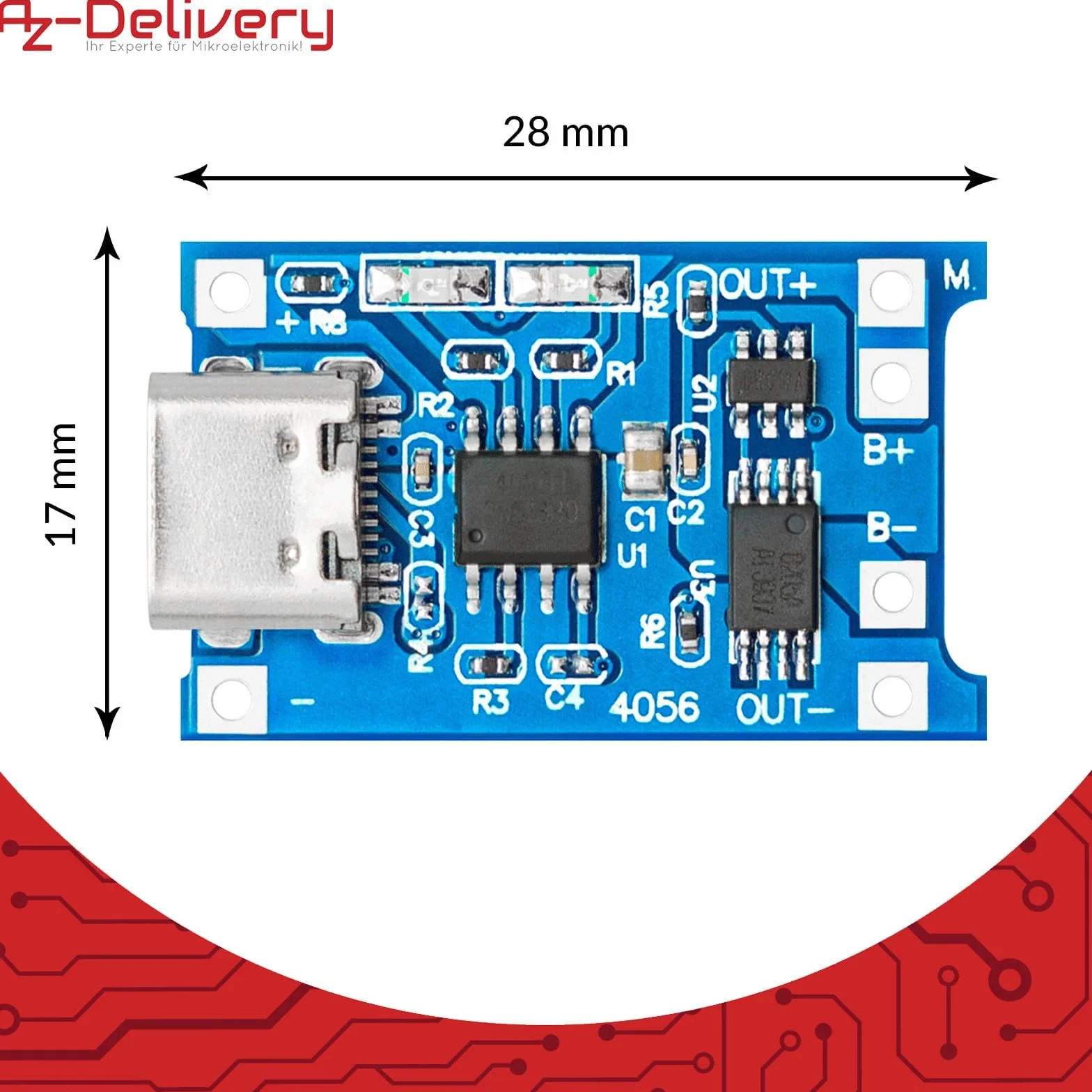 AZDelivery 3 x TP4056 moduł ładowania akumulatora – USB typ C, obwód ochronny, wskaźniki LED – niezbędny do baterii litowo-jonowych lub LiPo