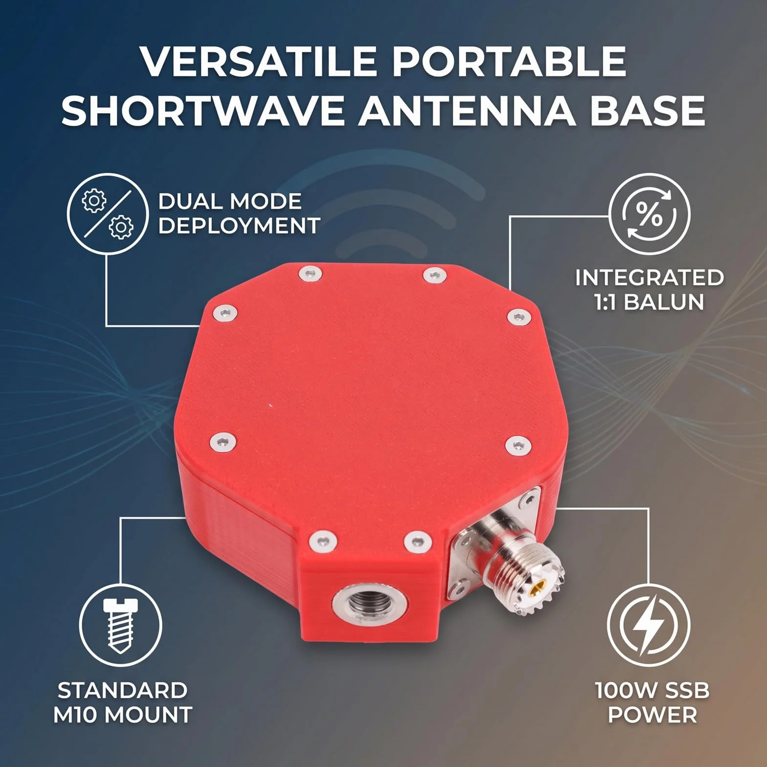 MA-06 Krótkofalowy Wzmacniacz 1:1 Balun Pozytywny V Poziomy | Wbudowany balun, gwint M10, adapter 3/8 do M10, rurka 5,6 m kompatybilna, 100W SSB, wydrukowane w technologii PLA 3D,